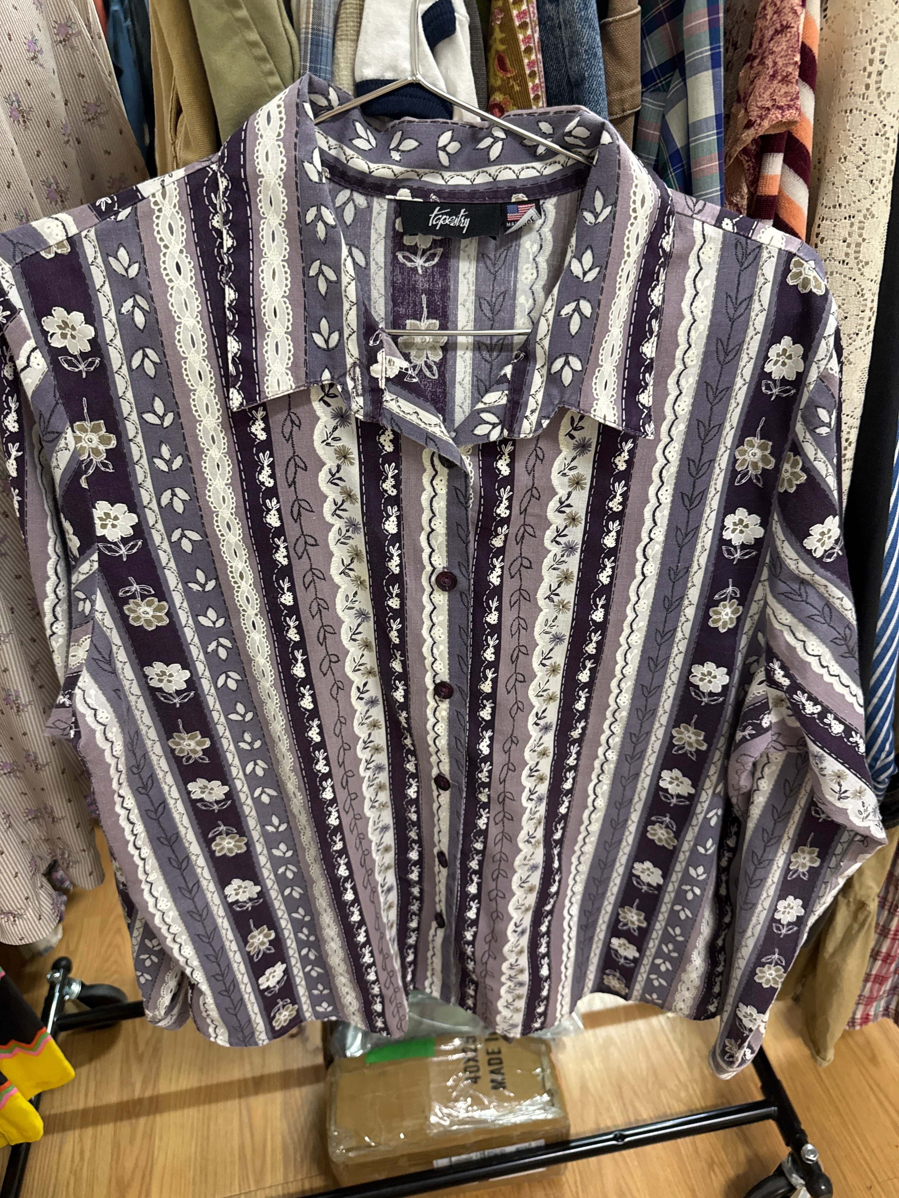 Venus Of The Desert Vtg USA Tapestry Purple Stripe Shirt available in Joshua Tree at JT Trading Post