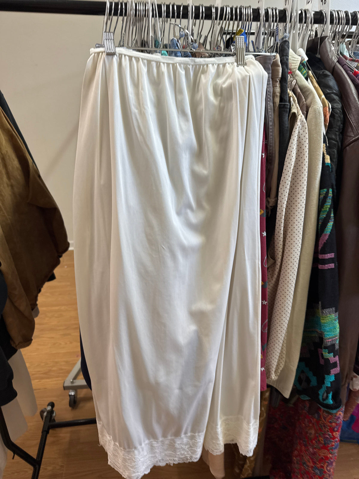 Venus Of The Desert Vtg White Maxi Slip Skirt w Slit available in Joshua Tree at JT Trading Post