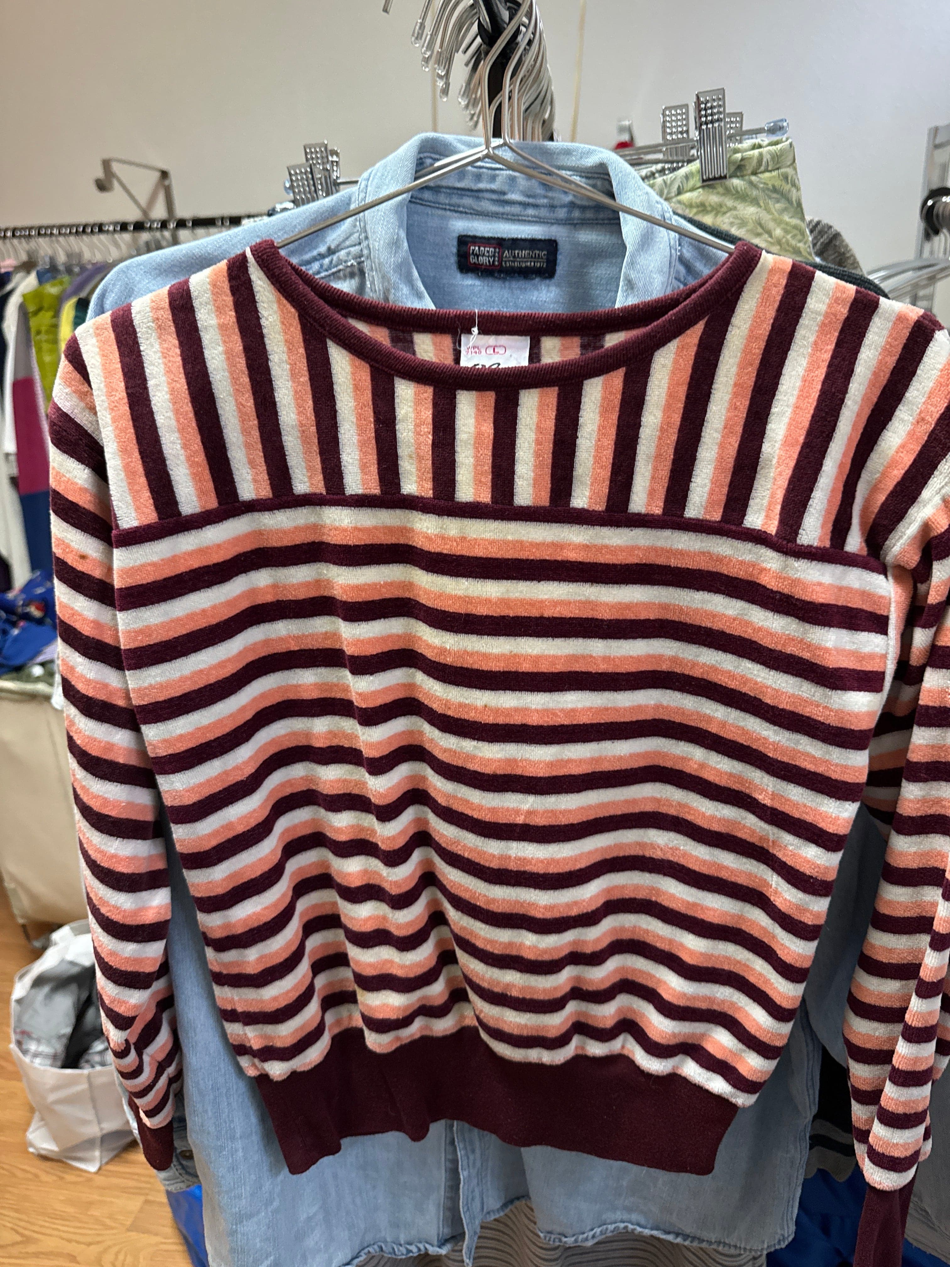 Venus Of The Desert VTG Worn In Plumo Velour Stripe Top available in Joshua Tree at JT Trading Post