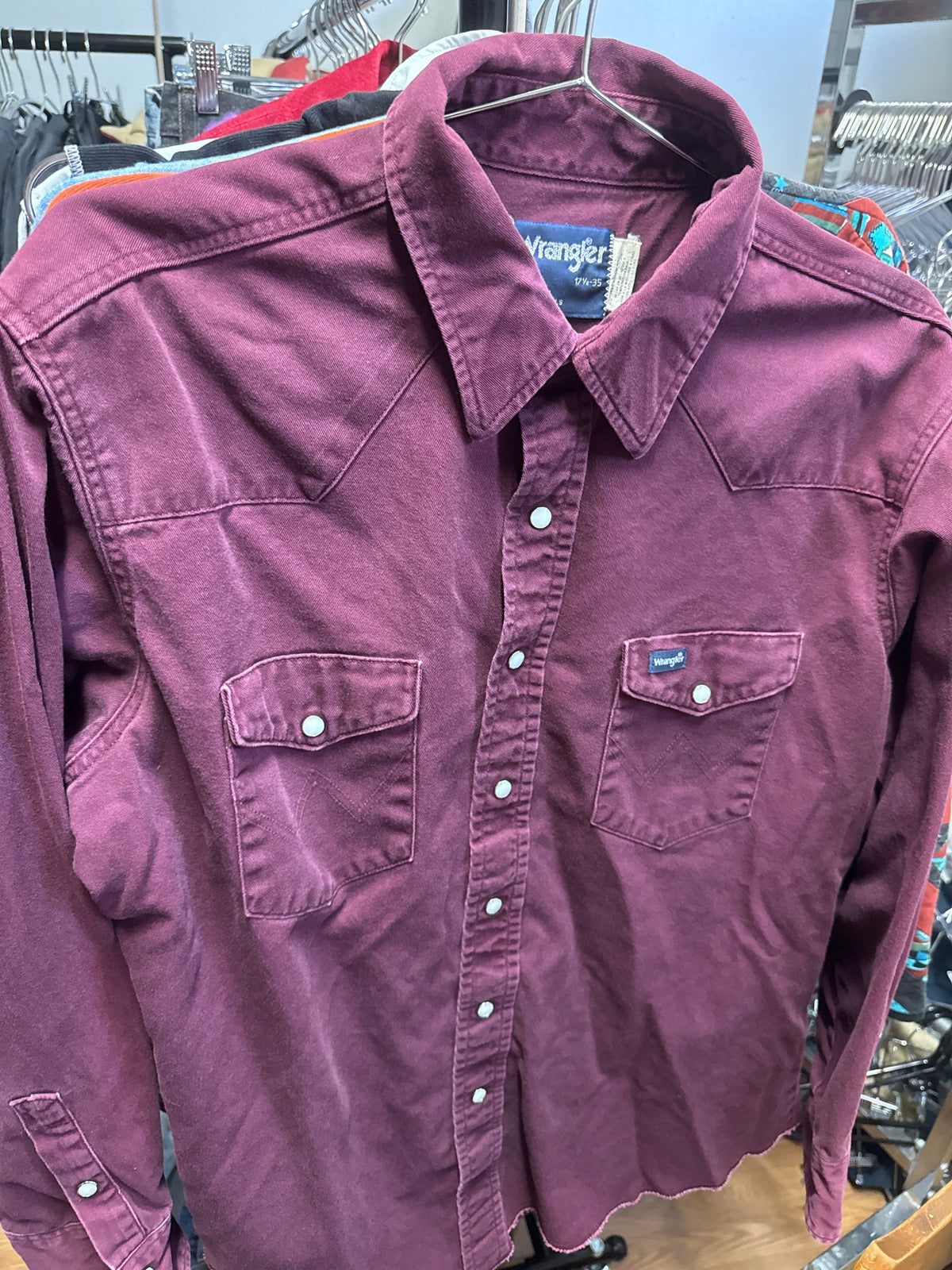 Venus Of The Desert VTG Wrangler Maroon Snaps Shirt available in Joshua Tree at JT Trading Post