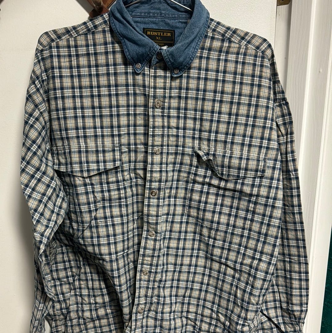 Venus Of The Desert VTG Rustler Denim Collar Plaid LS available in Joshua Tree at JT Trading Post