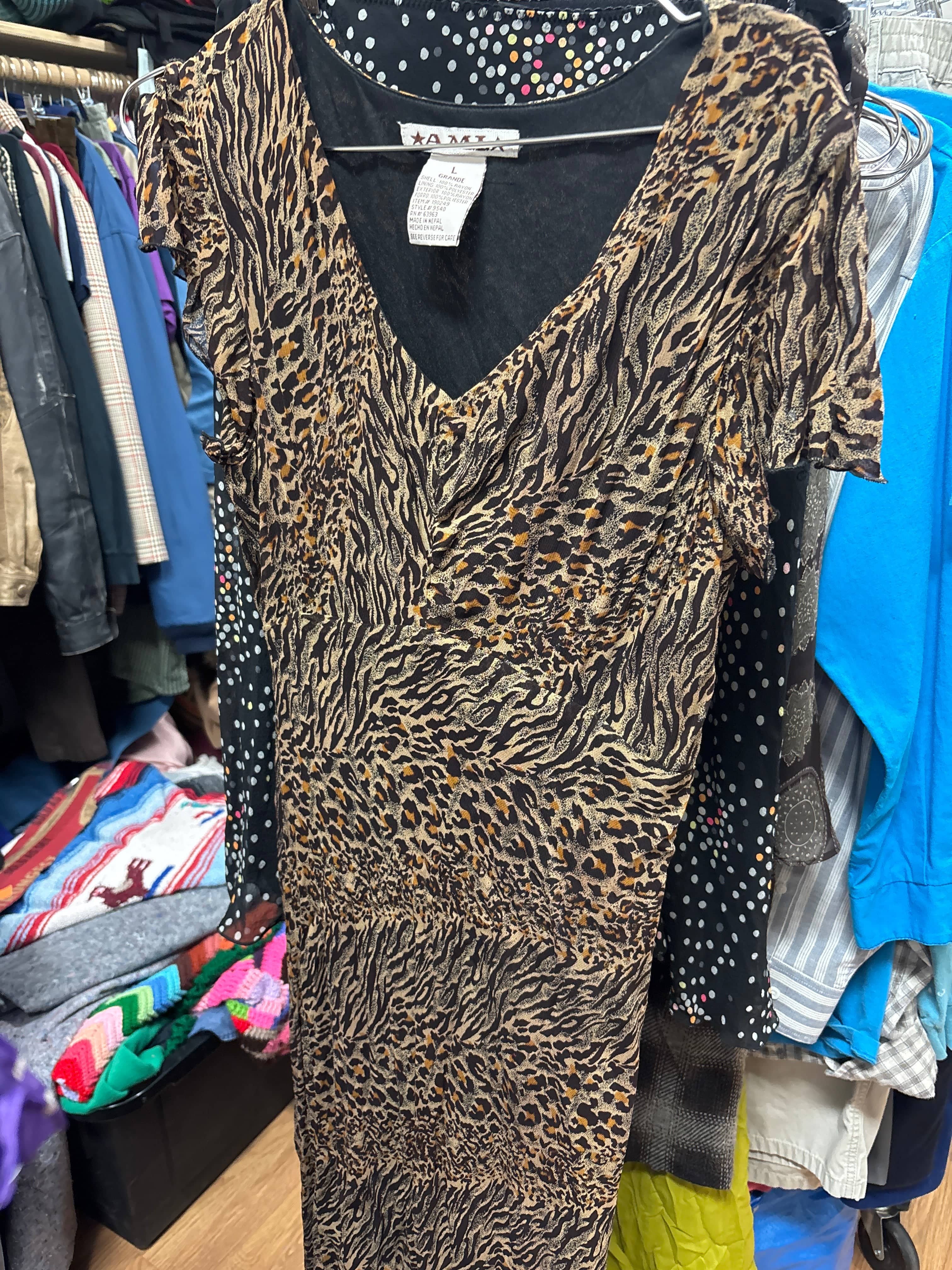 Venus Of The Desert Y2K animal print flutter sl dress available in Joshua Tree at JT Trading Post