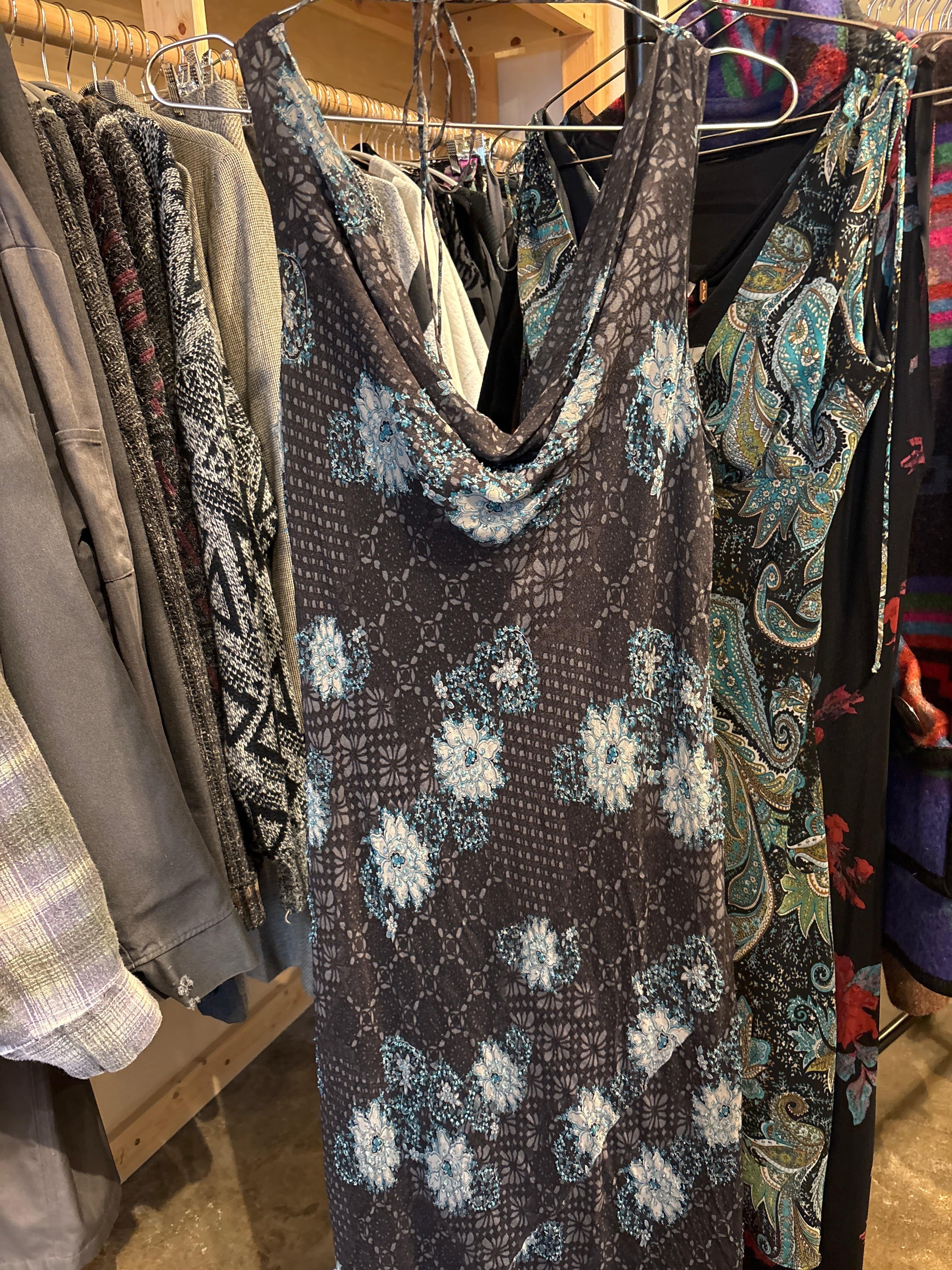 Venus Of The Desert Y2K grey beaded cowl dress available in Joshua Tree at JT Trading Post