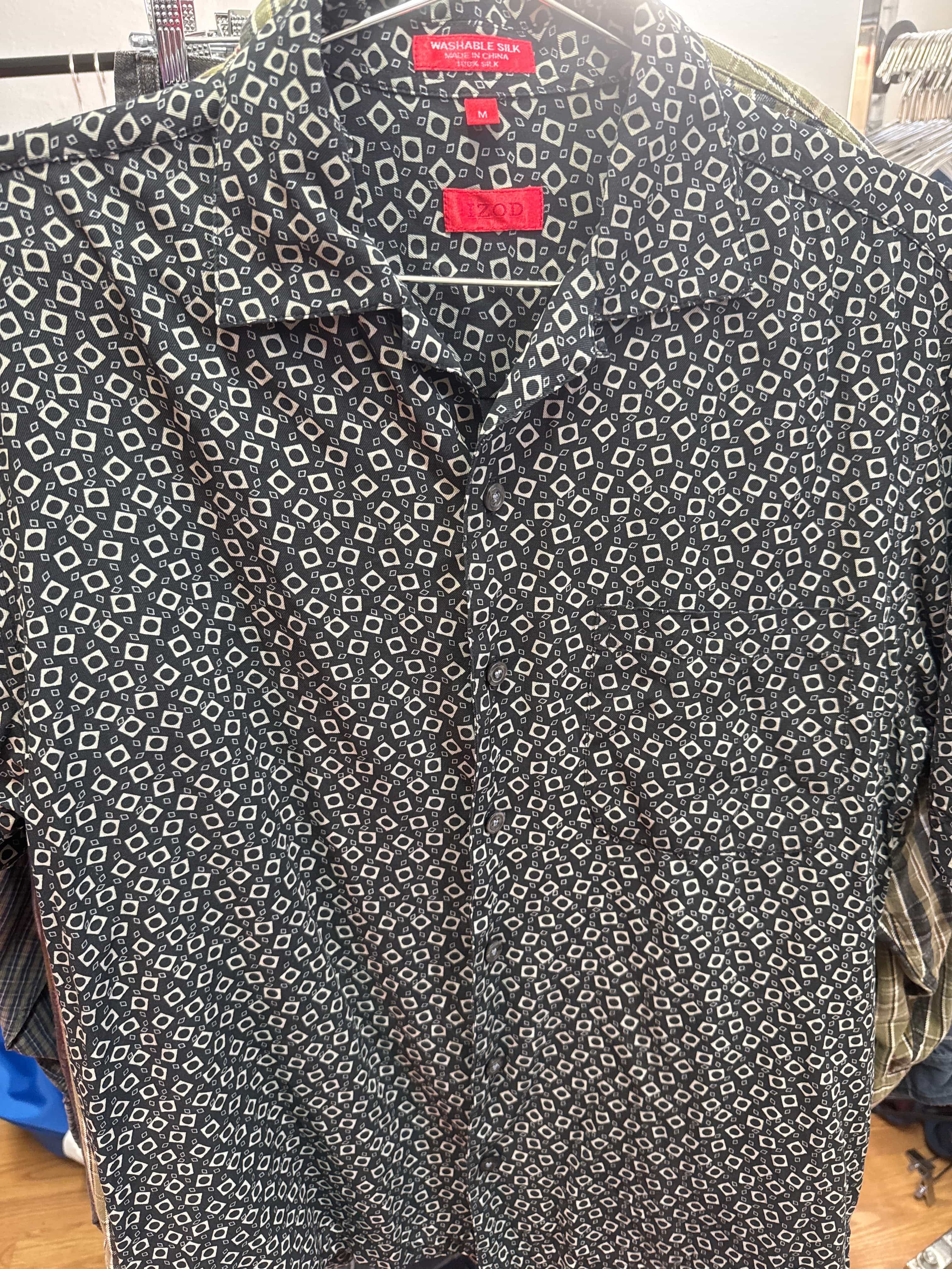 Venus Of The Desert Y2K IZOD Blk Silk Pattern Top available in Joshua Tree at JT Trading Post