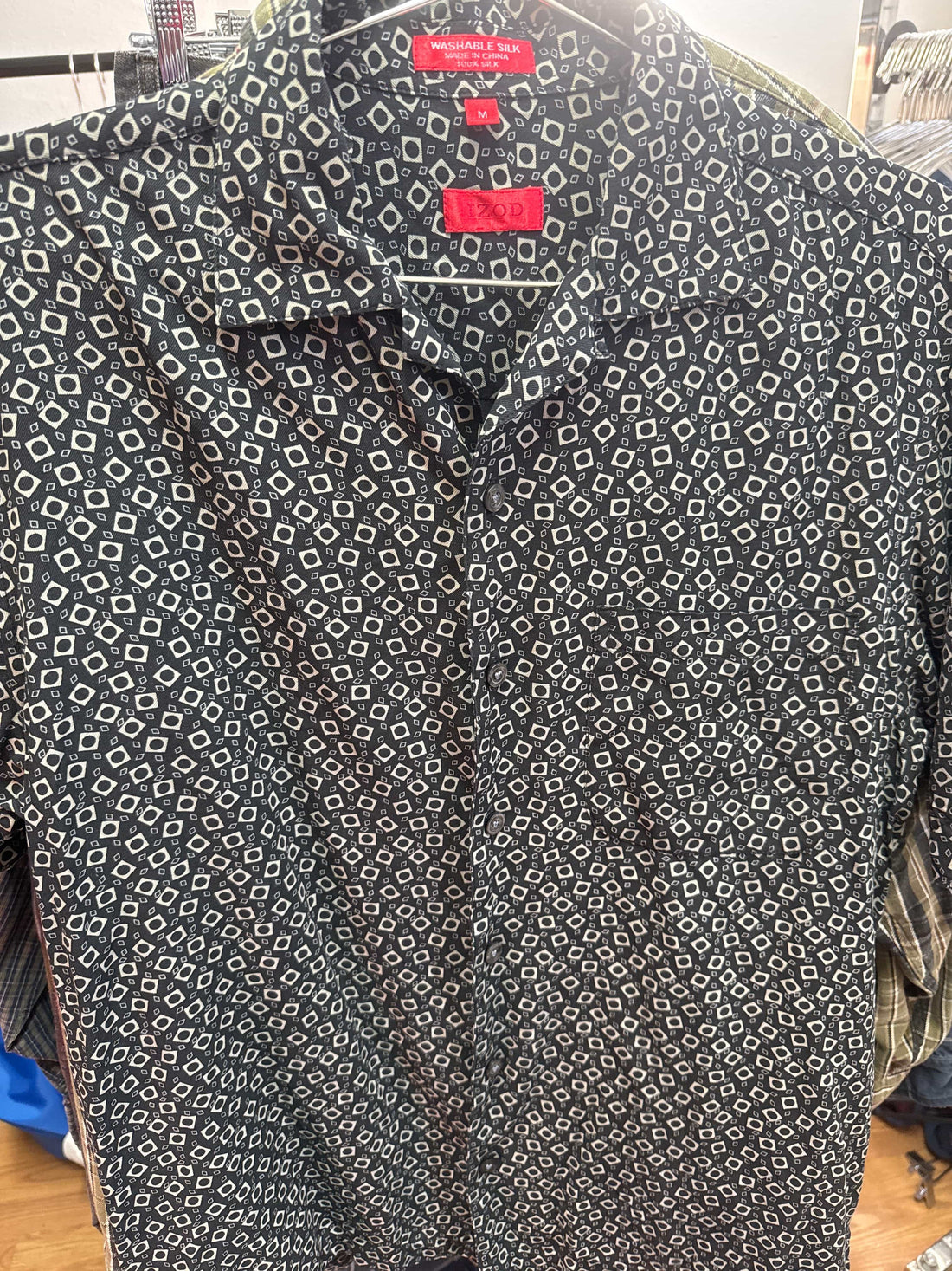 Venus Of The Desert Y2K IZOD Blk Silk Pattern Top available in Joshua Tree at JT Trading Post