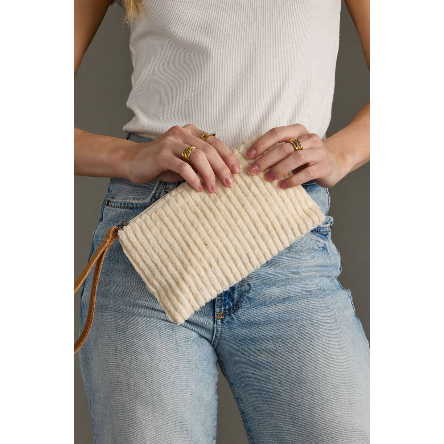 JTTP Products Cream Corduroy Wristlet