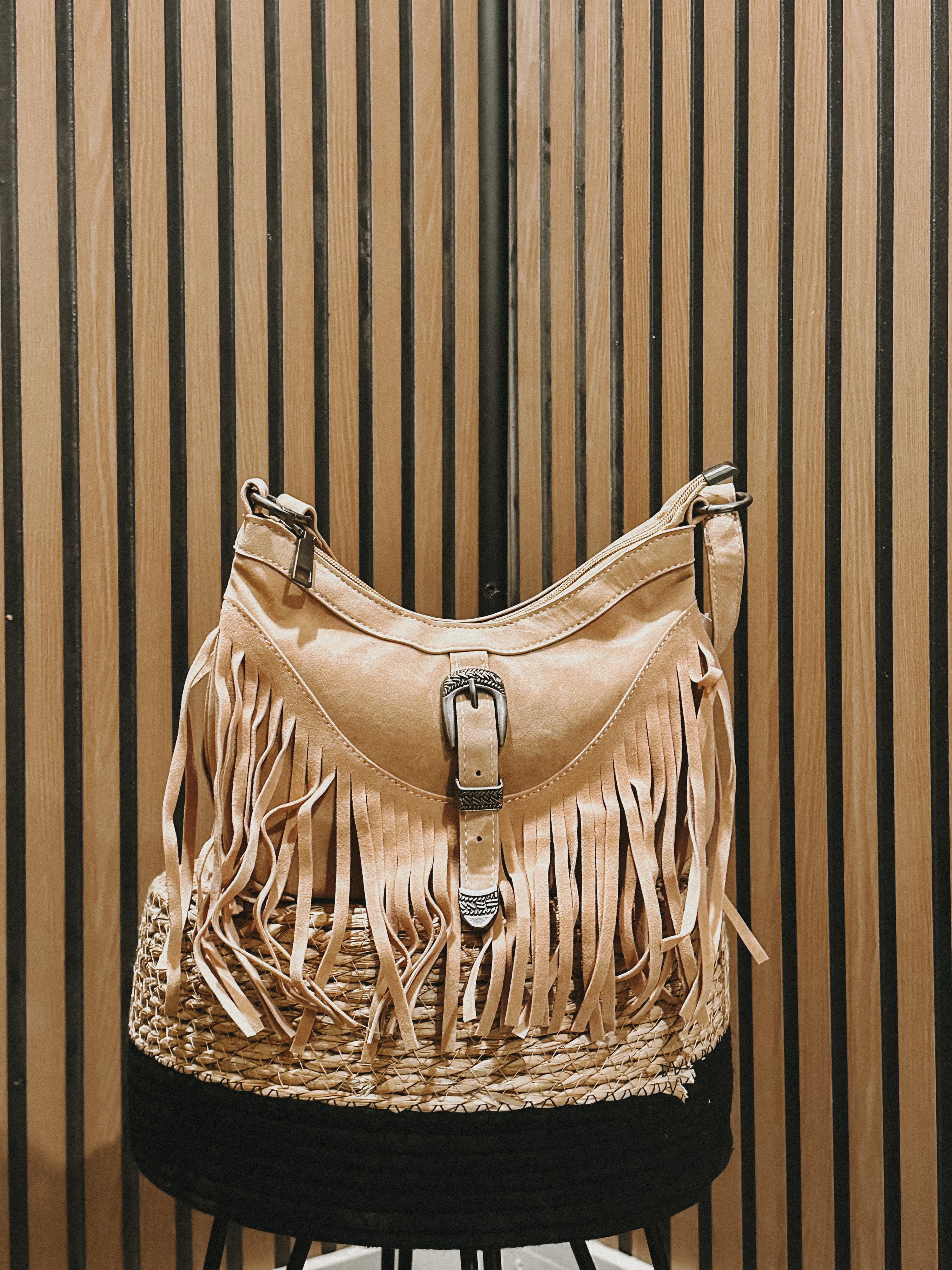 JTTP Products Sand Western Buckle Fringe Shoulder Bag