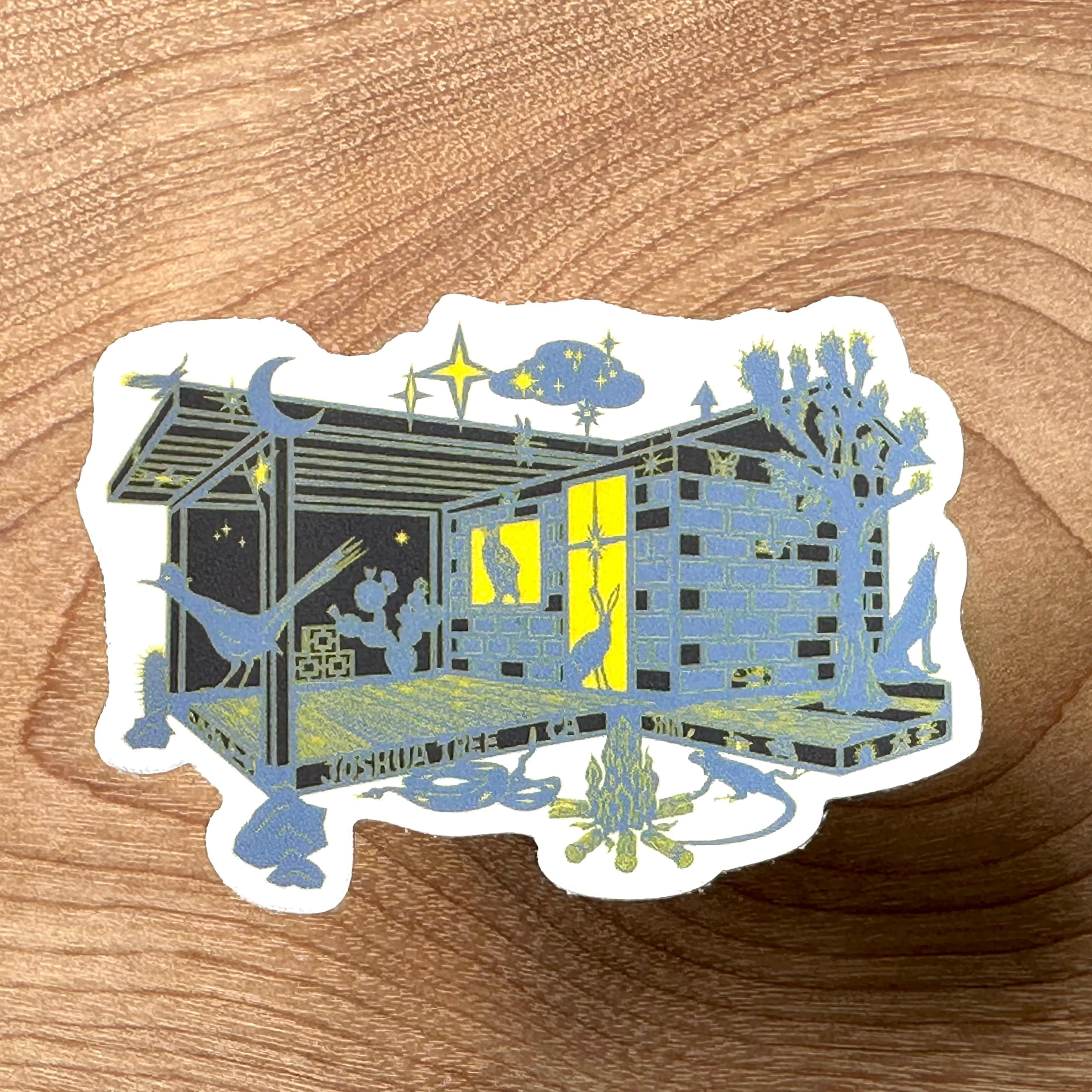 kreaturetown 2.5 Mini Sticker:  Moon & Stars (Blue Cabin)