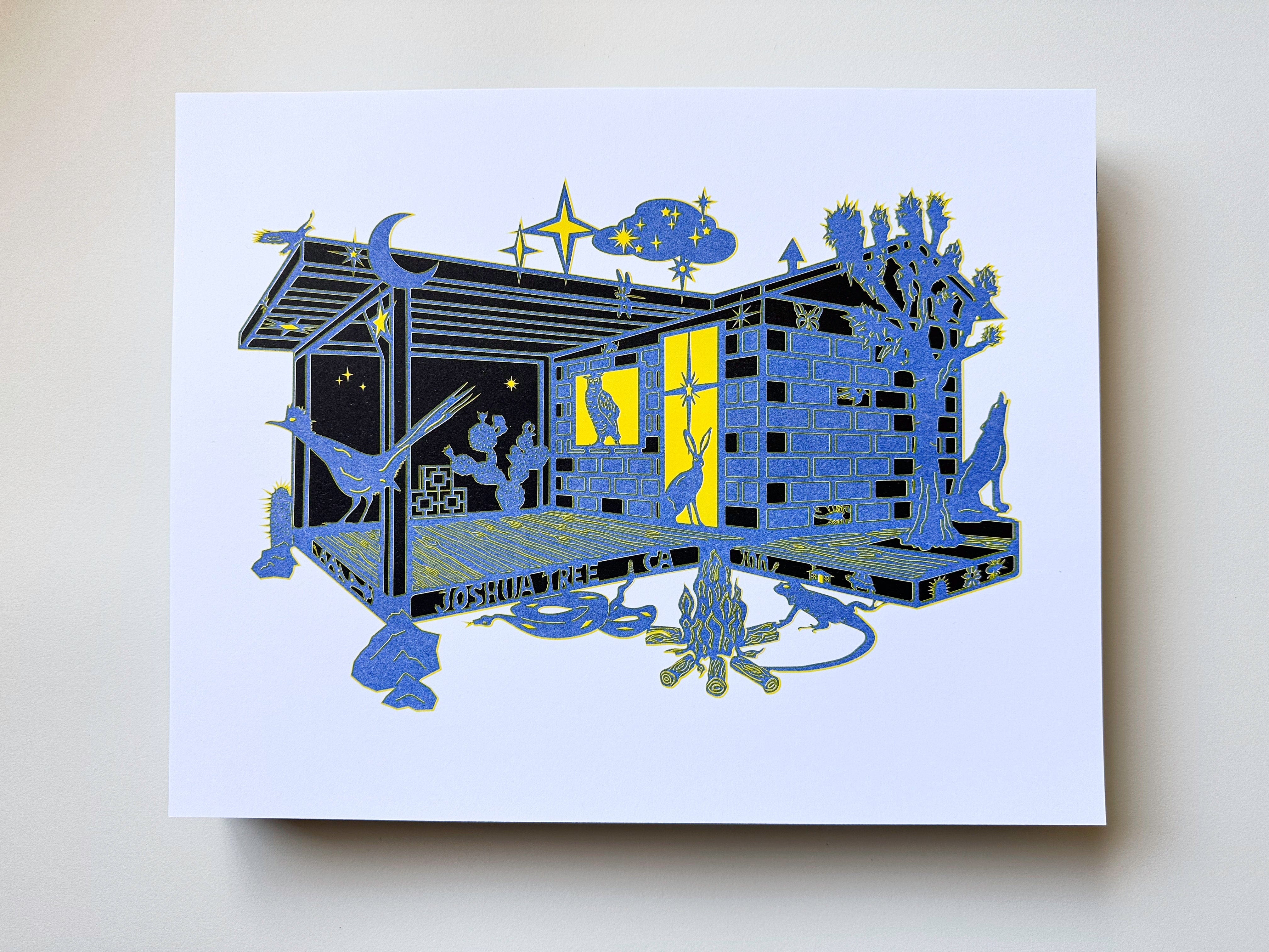 kreaturetown Joshua Tree:  "Moon & Stars"   11x14 Risograph Print