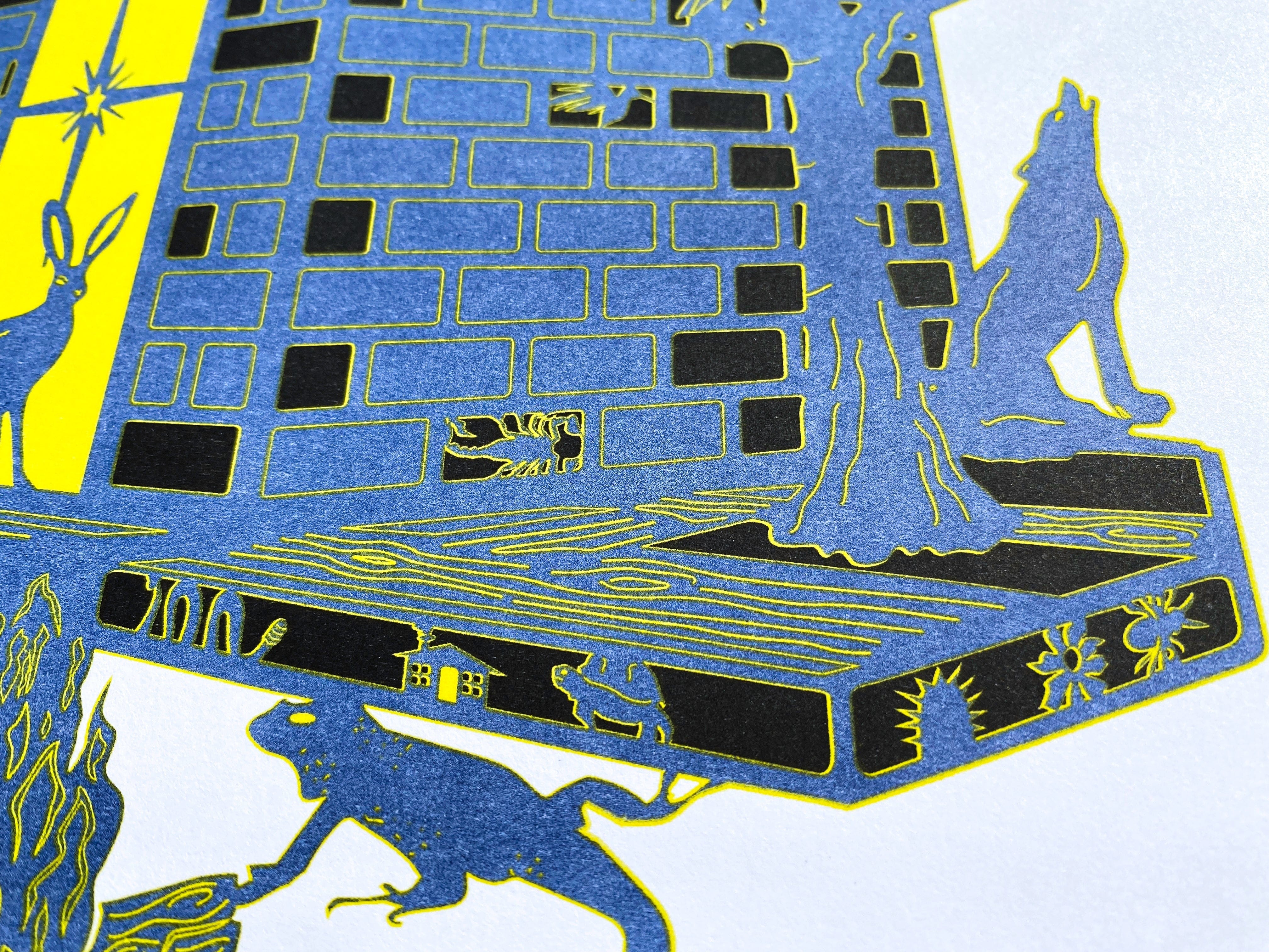kreaturetown Joshua Tree:  "Moon & Stars"   11x14 Risograph Print