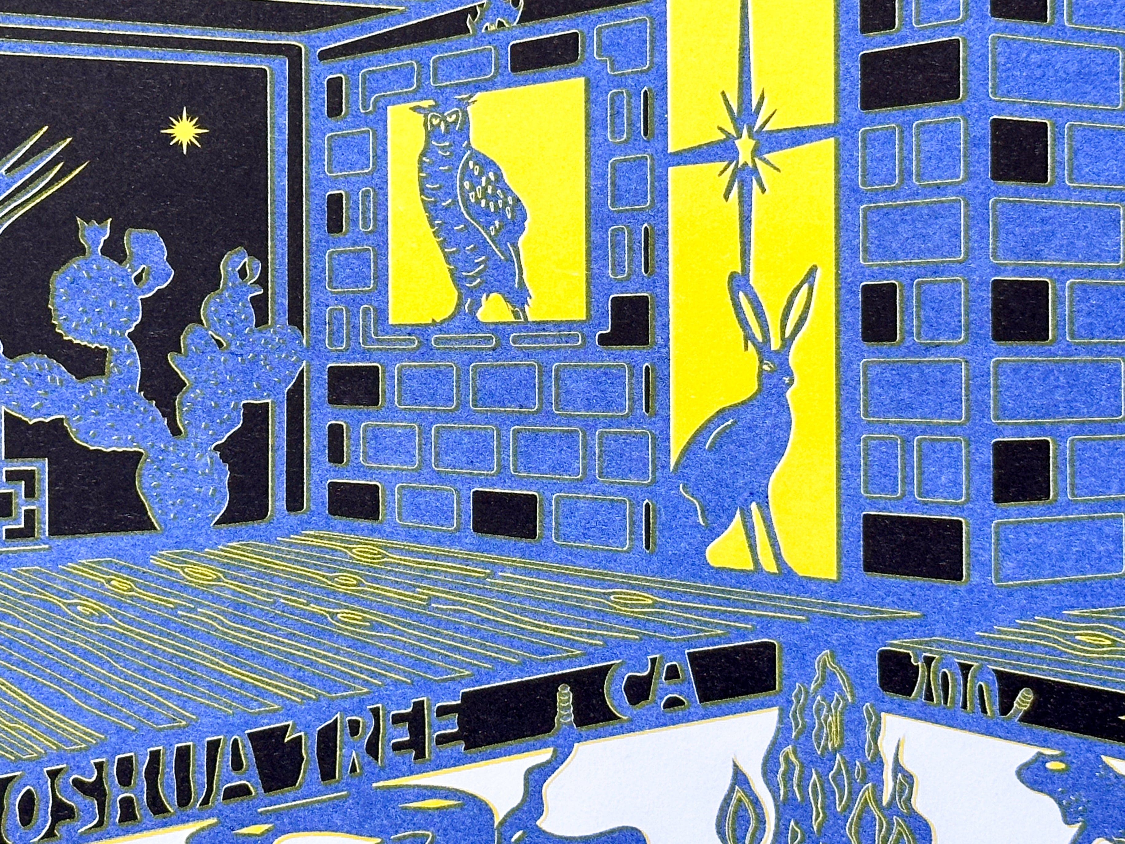 kreaturetown Joshua Tree:  "Moon & Stars"   11x14 Risograph Print