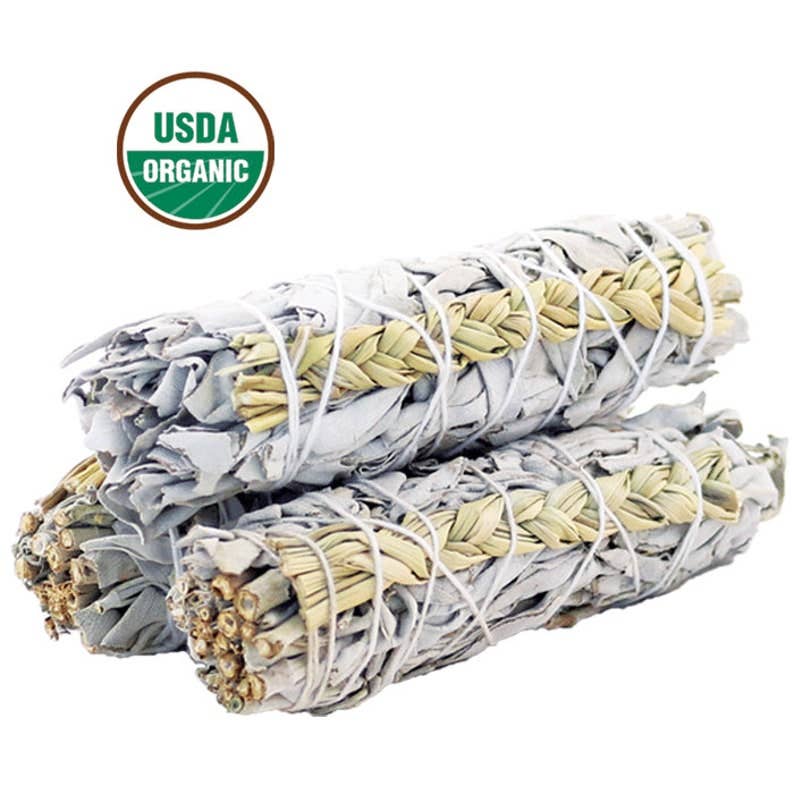 Peruvian Imports Sweetgrass White Sage Organic Smudge Sticks 4"