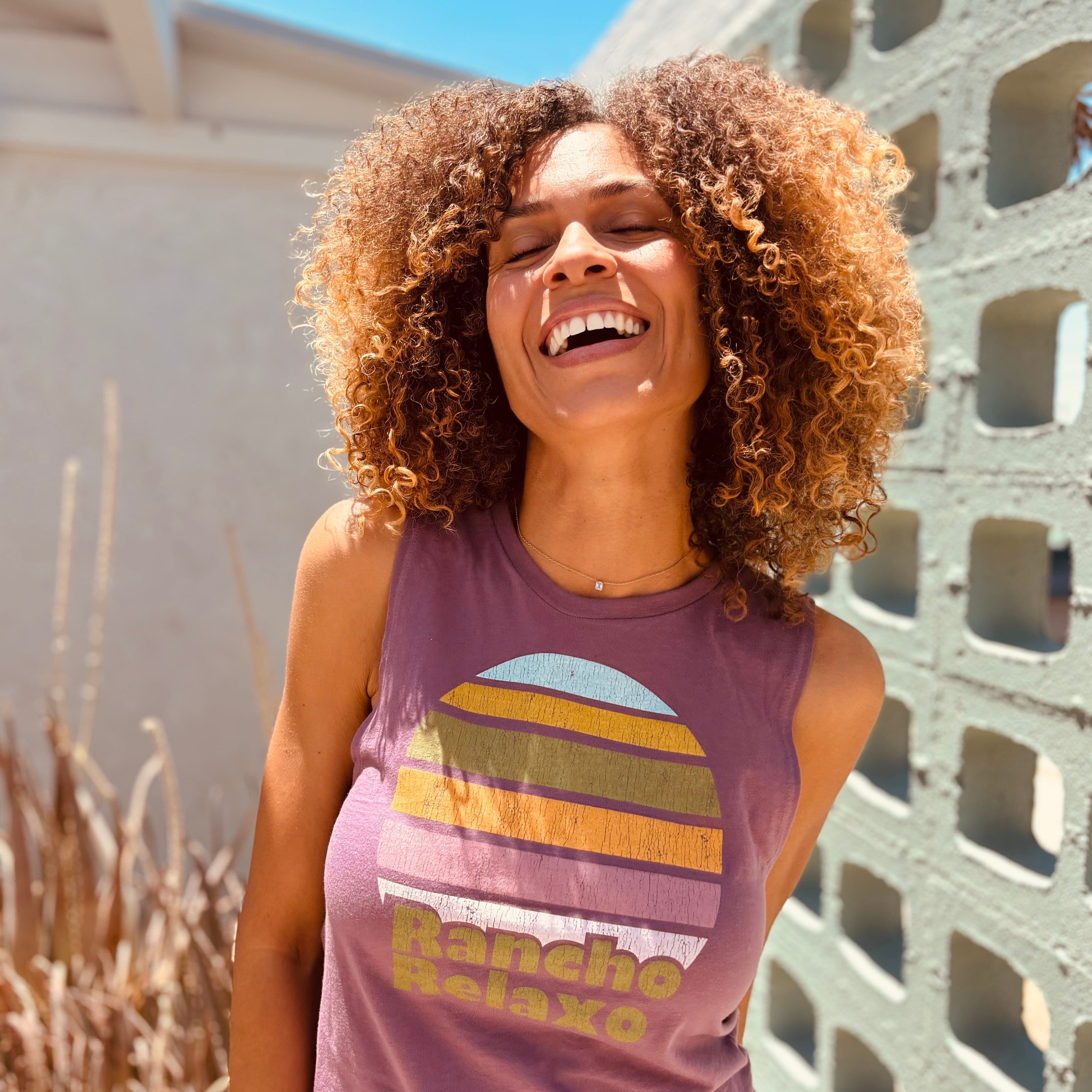 Rancho Relaxo Rainbow Sun Ladies Muscle Tank