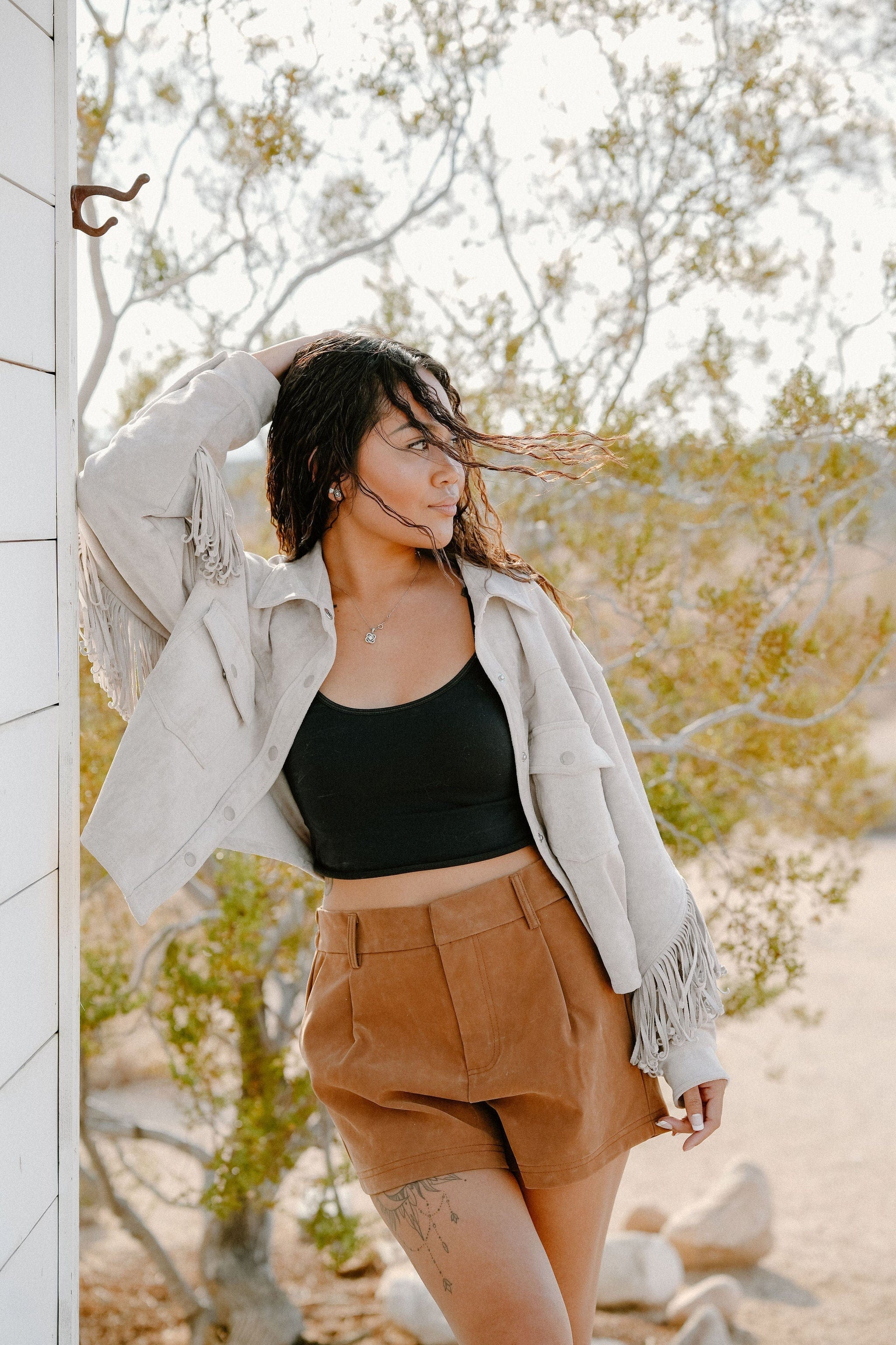 Roaming Travelers Roma Vegan Suede Shorts available in Joshua Tree at JT Trading Post