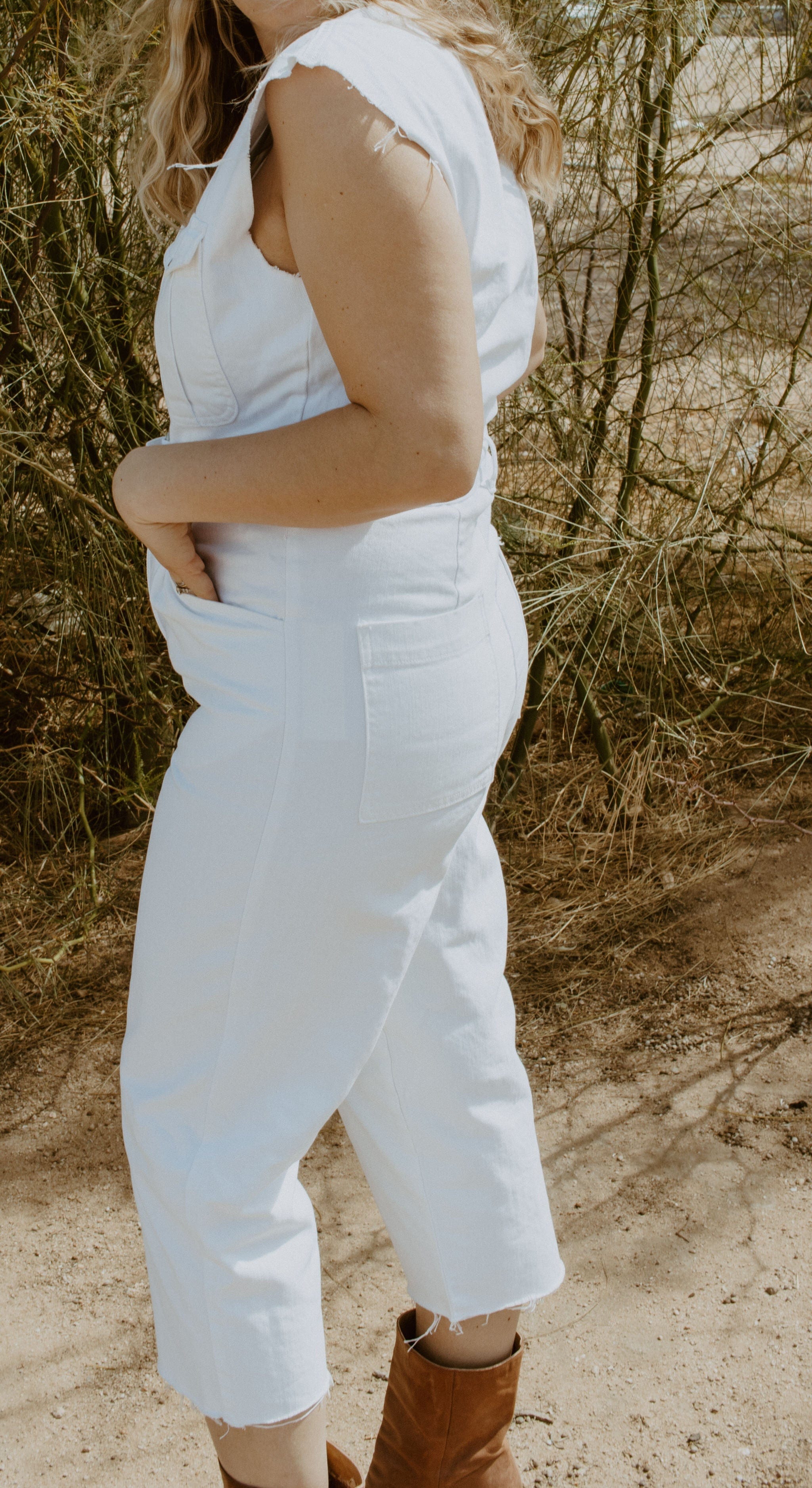 Roaming Travelers White Jean Romper