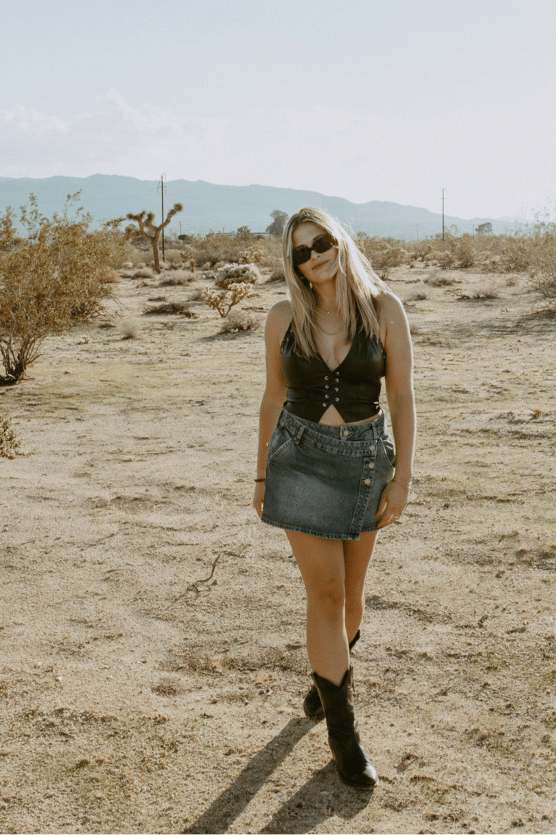 Roaming Travelers Wynne Denim Skirt available in Joshua Tree at JT Trading Post