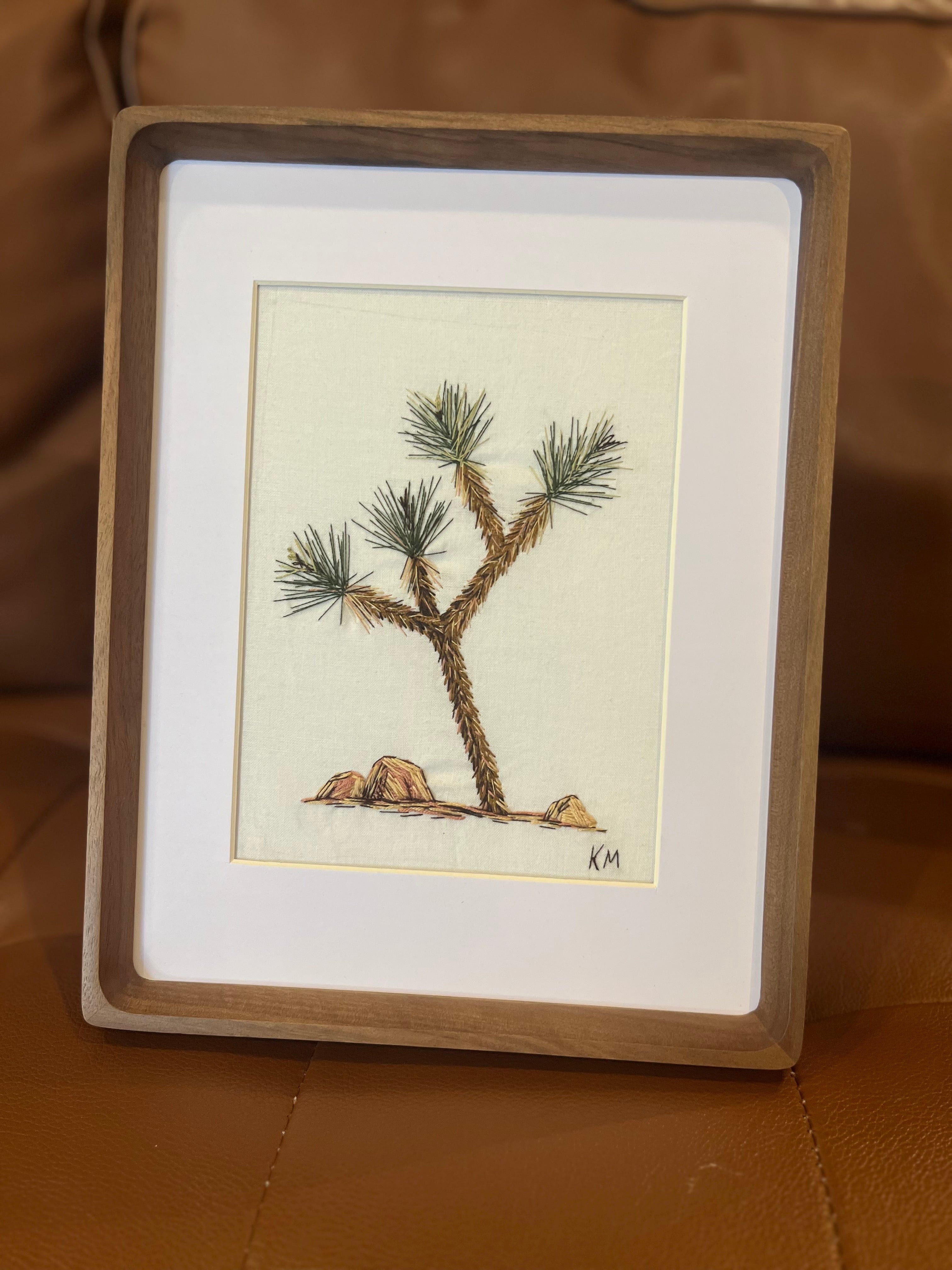 Seamstress Kate Hand-Embroidered Framed Joshua Tree Art. 8.5"X11"