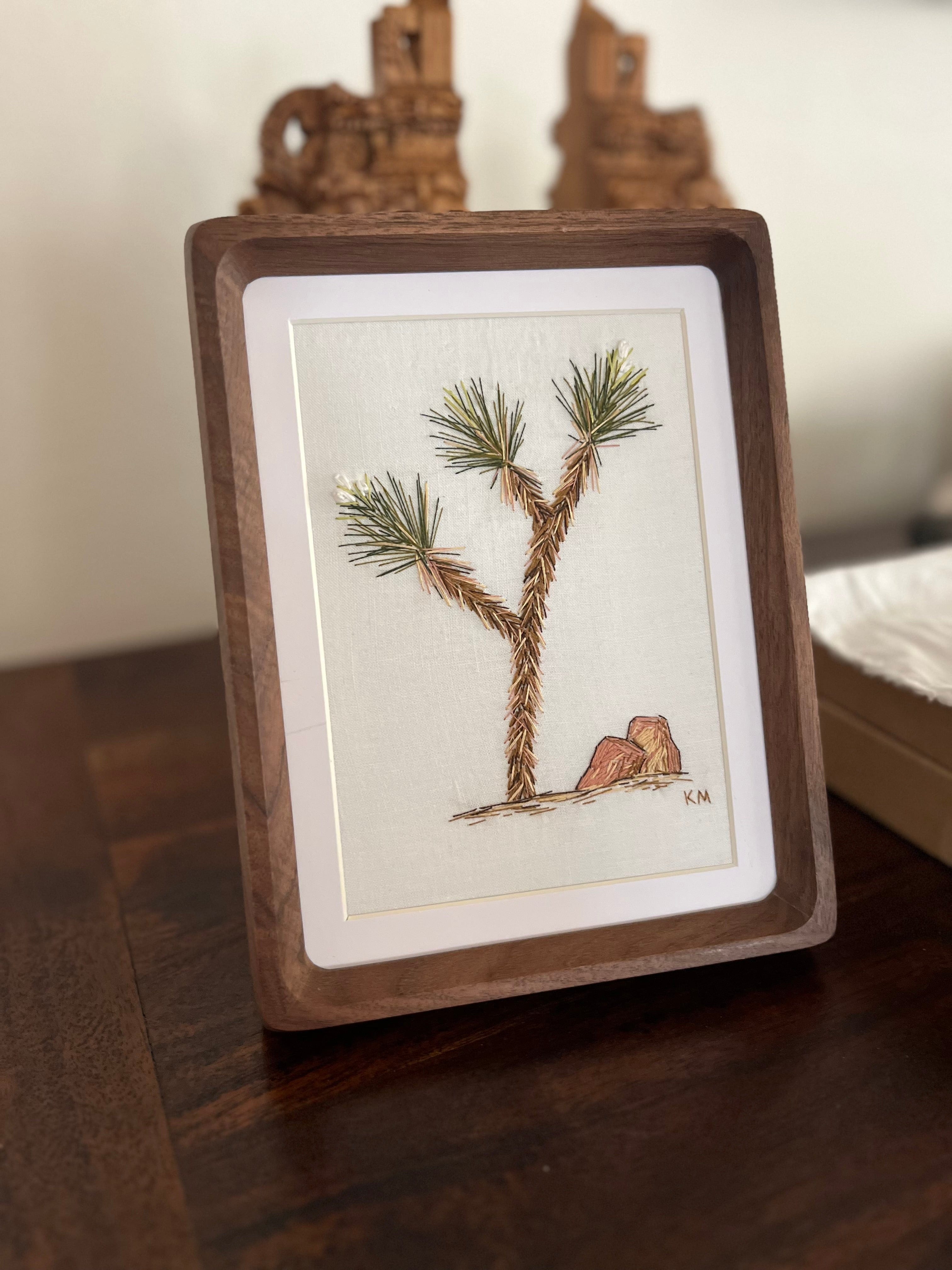 Seamstress Kate Hand-Embroidered Joshua Tree Framed Artwork 6”X8”