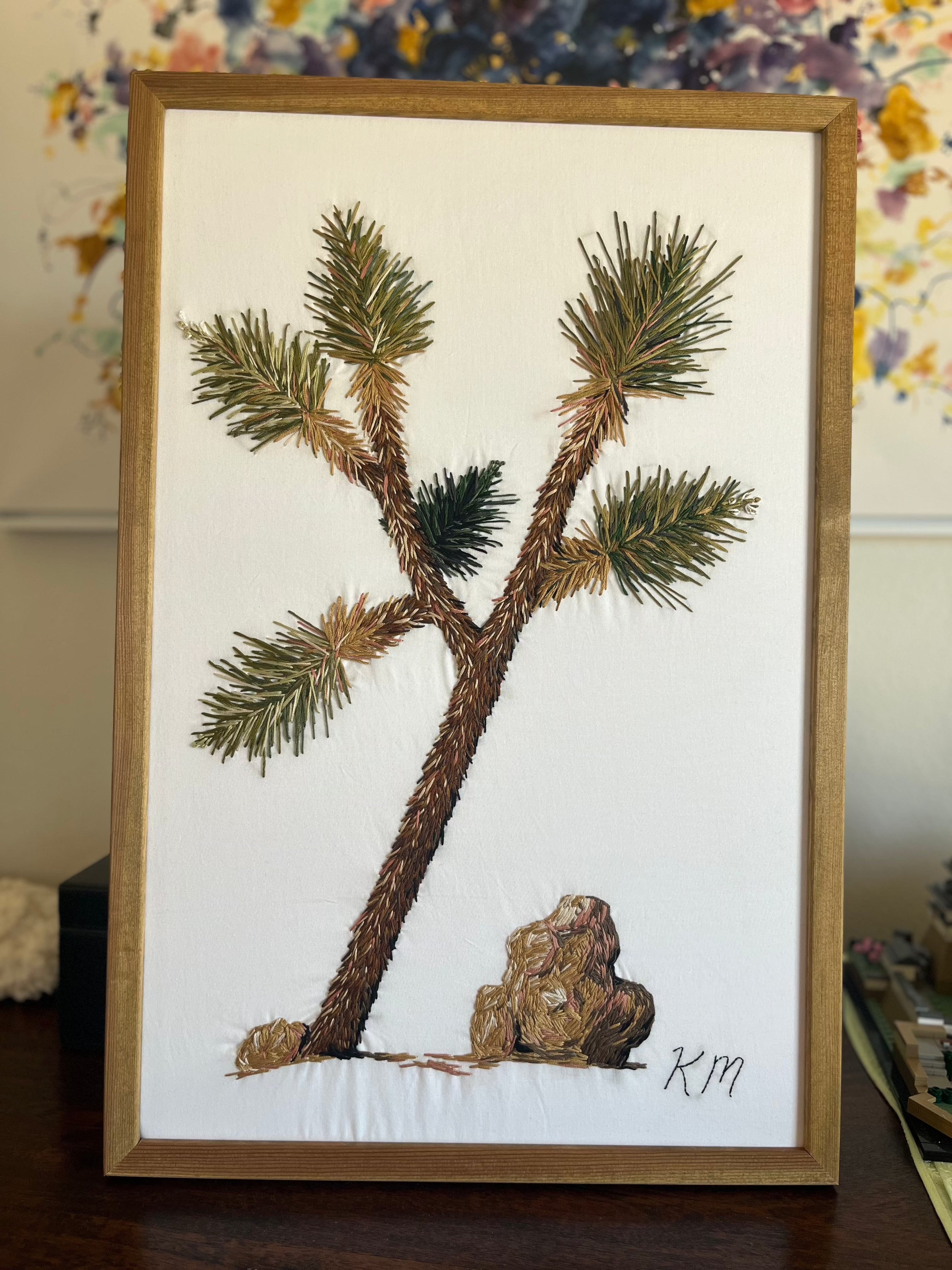 Seamstress Kate Large Joshua Tree Hand-Embroidered Artwork, Framed