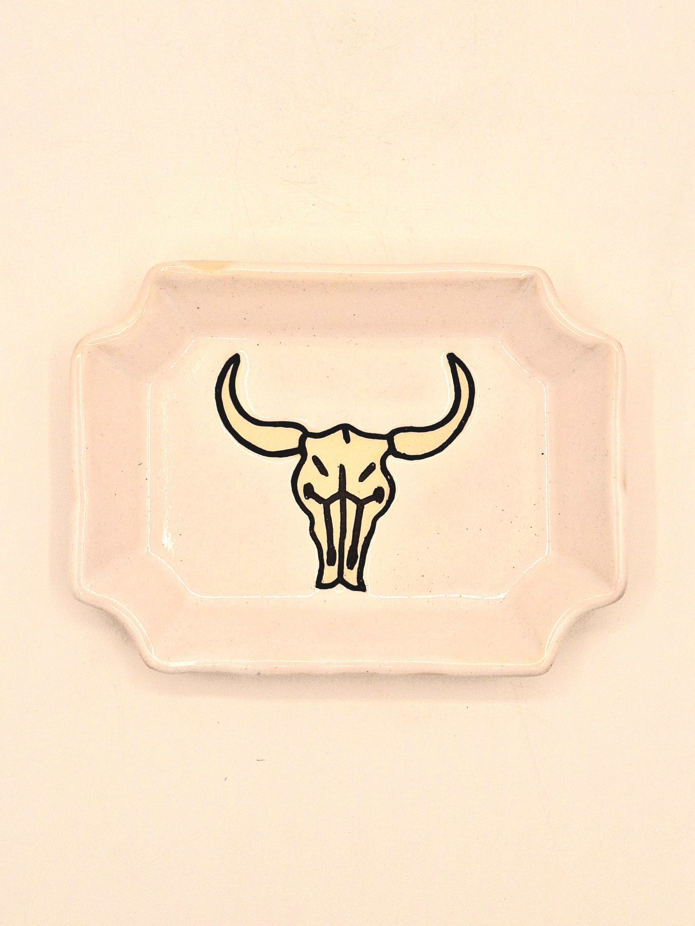 Stray Ceramics Cow Skull Plate Rectangle Medium