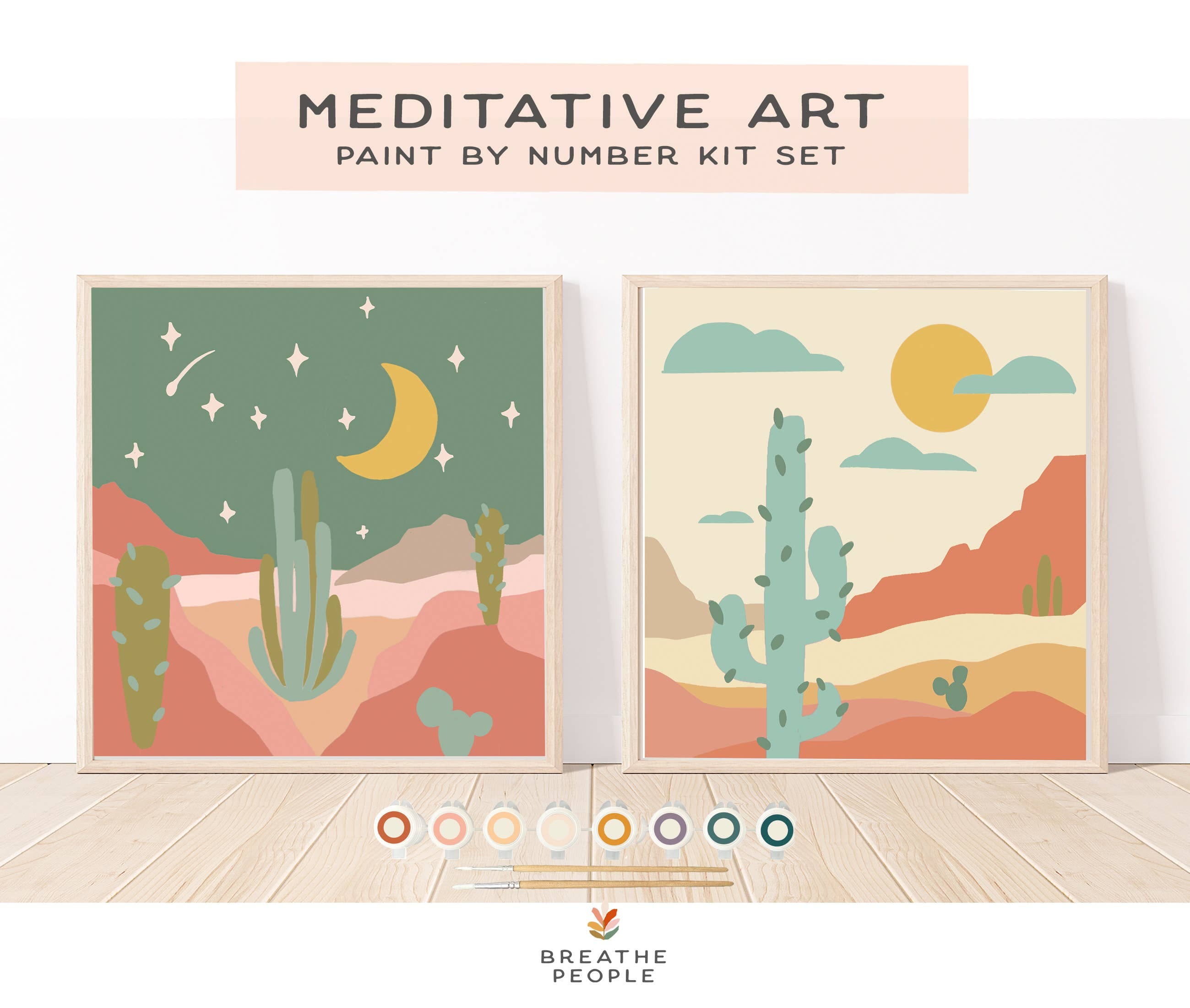 The Plant Social Zen Desert Meditative Art Paint by Number Kit + Easel