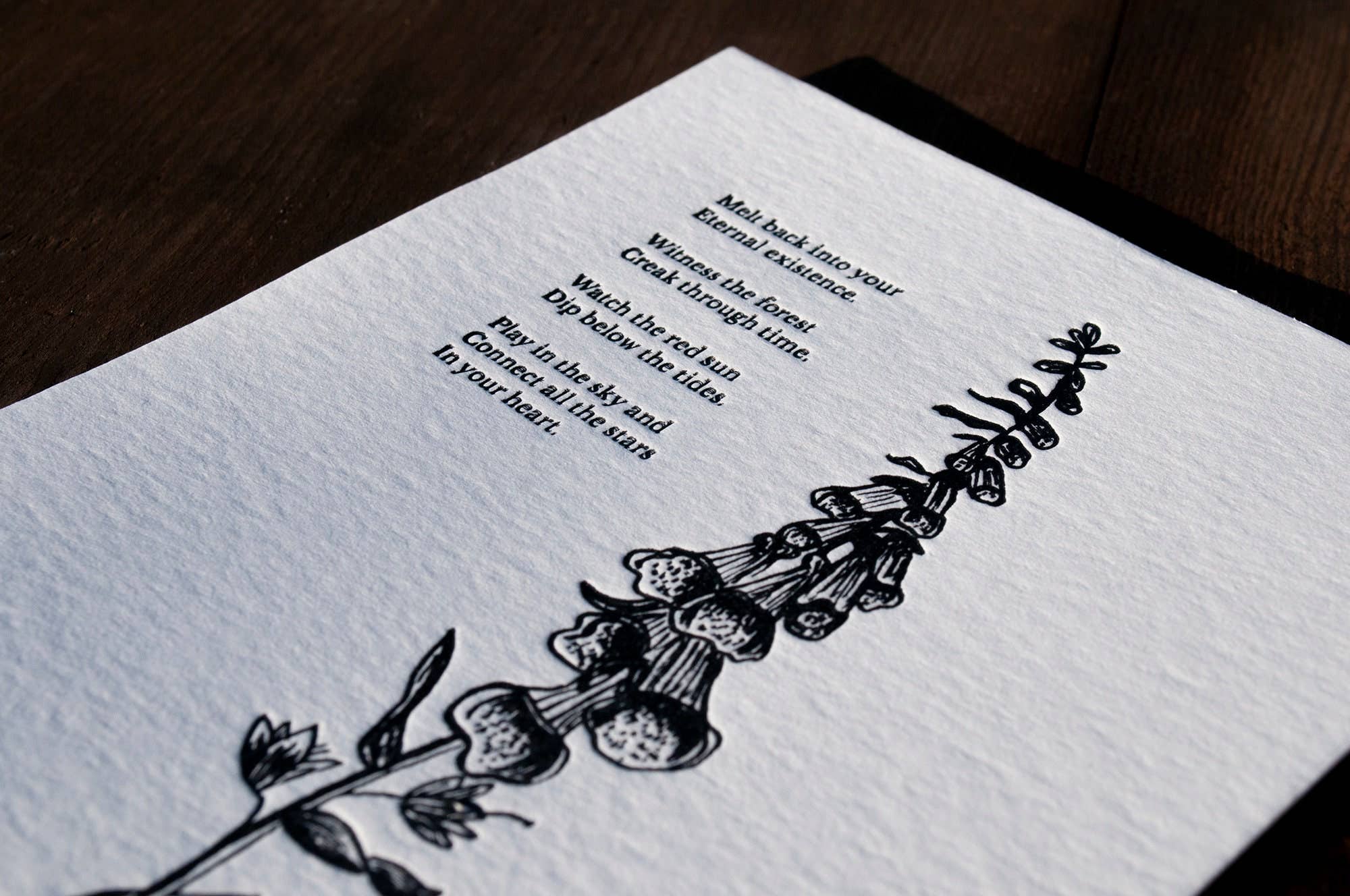 Tierra Magia Foxglove Letterpress 5" x 7" Print