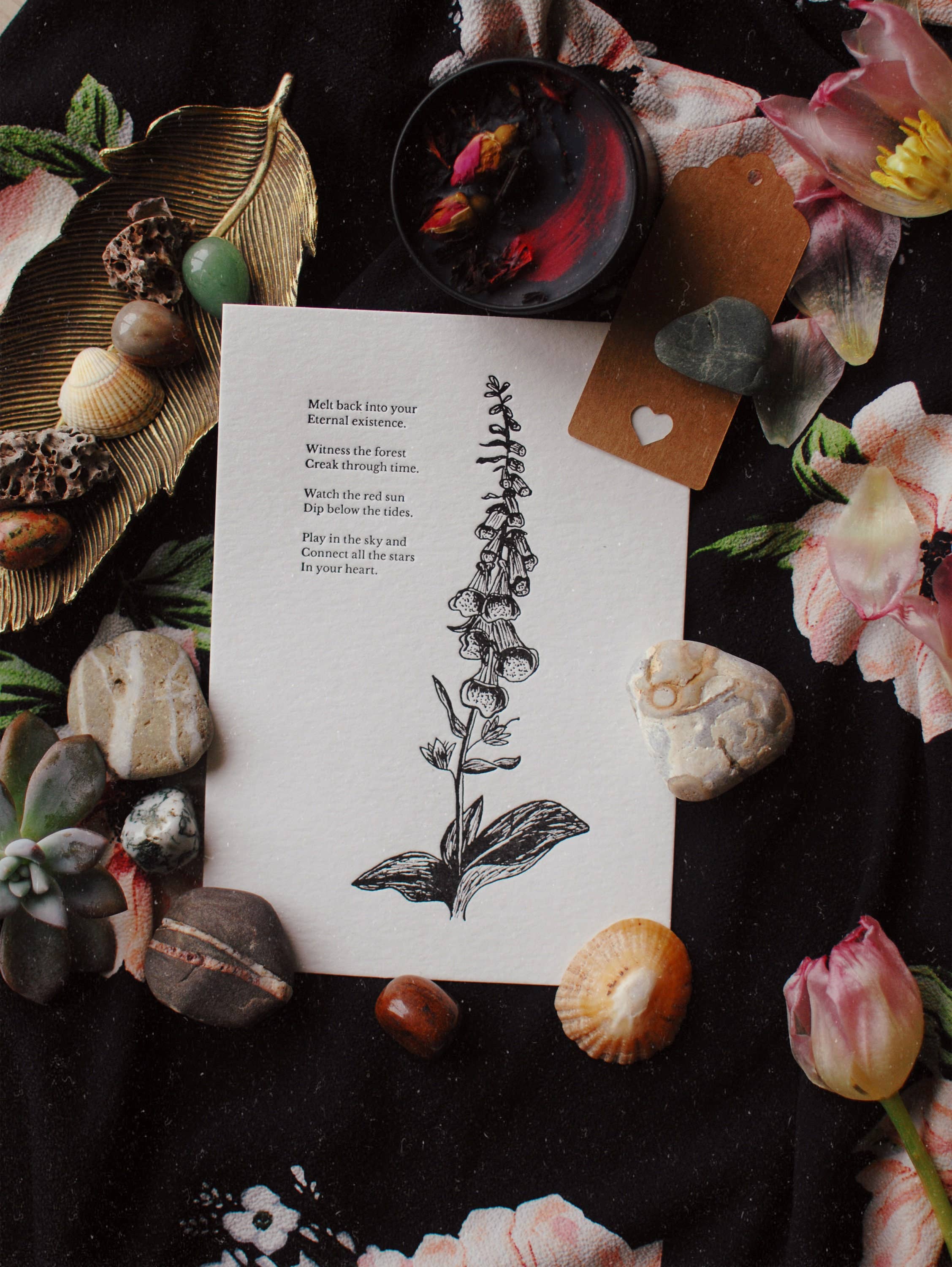 Tierra Magia Foxglove Letterpress 5" x 7" Print