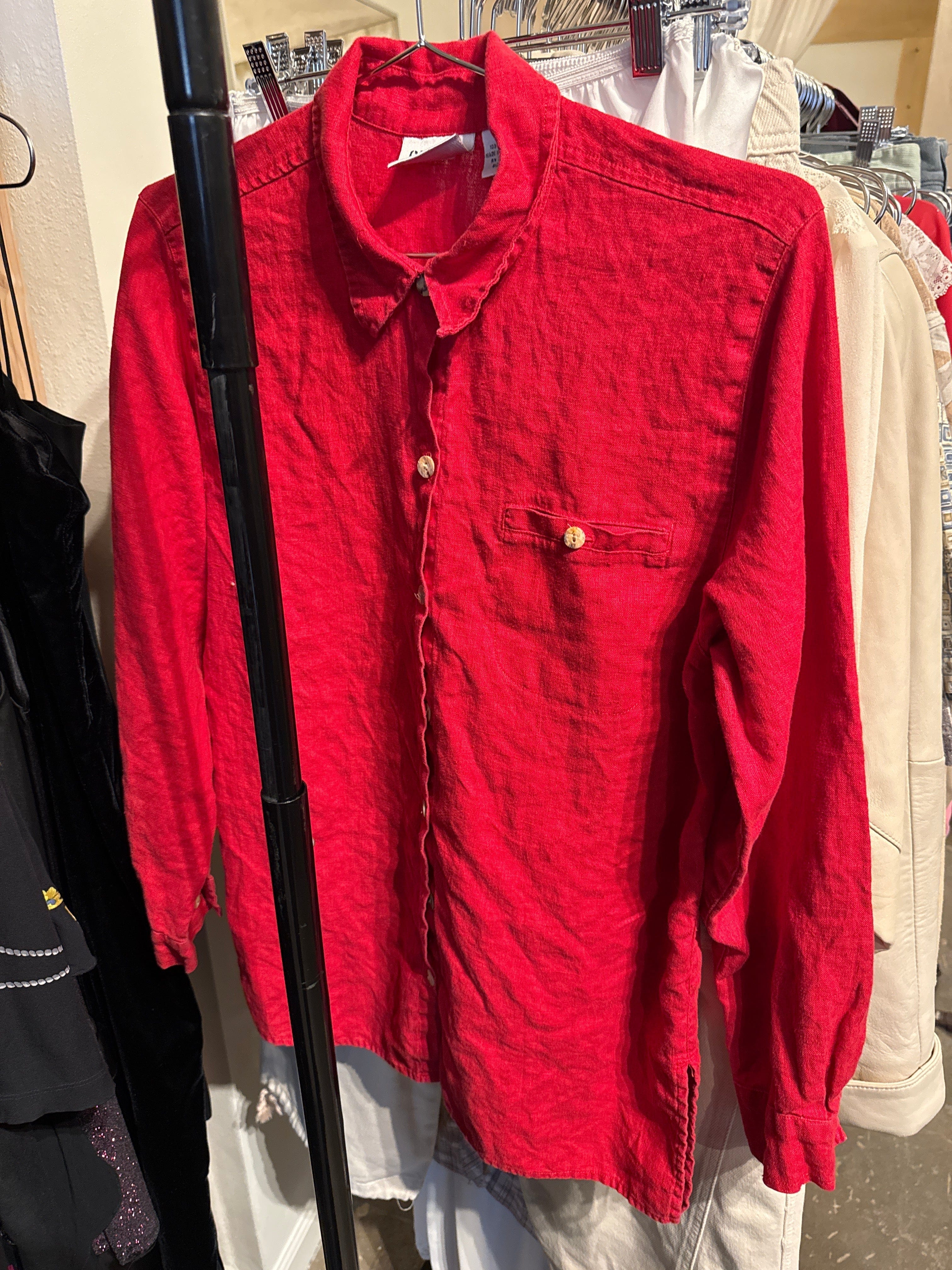 Venus Of The Desert VTG Chicos Red Turkish Linen LS available in Joshua Tree at JT Trading Post