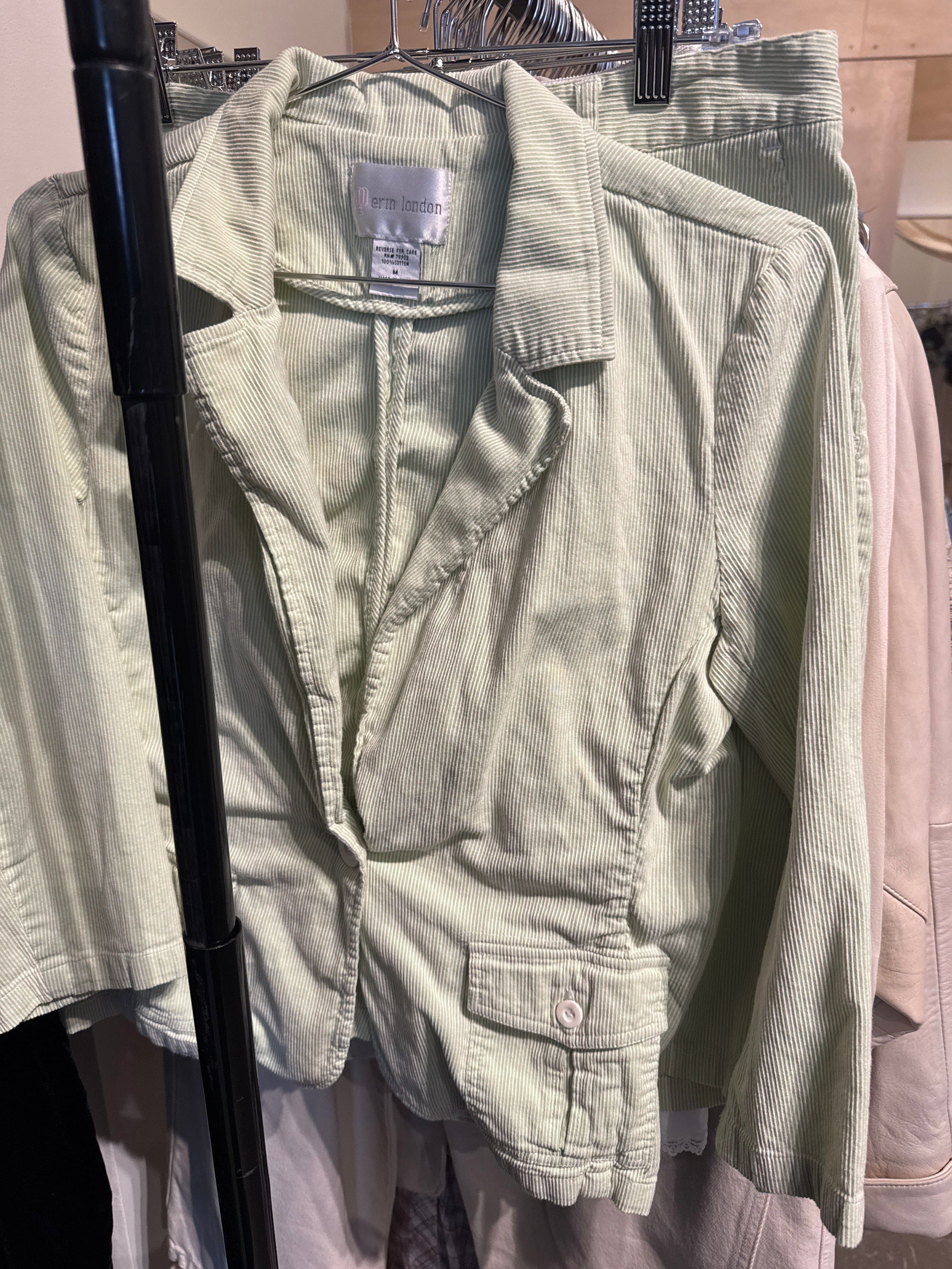 Venus Of The Desert Y2K Green Pinstripe Jacket Shorts Set available in Joshua Tree at JT Trading Post