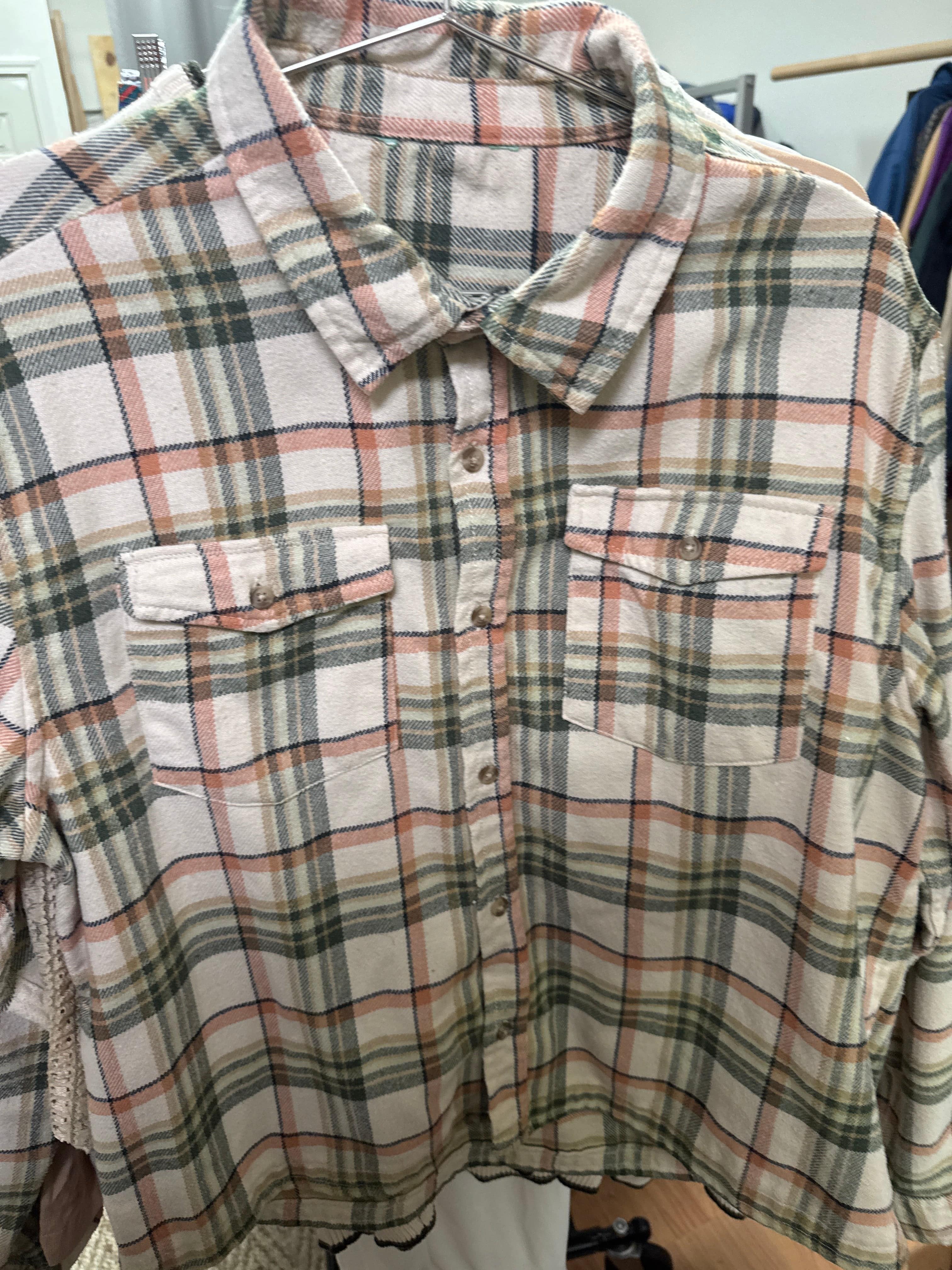 Venus Of The Desert VTG Grn Orange Plaid Flannel Shirt