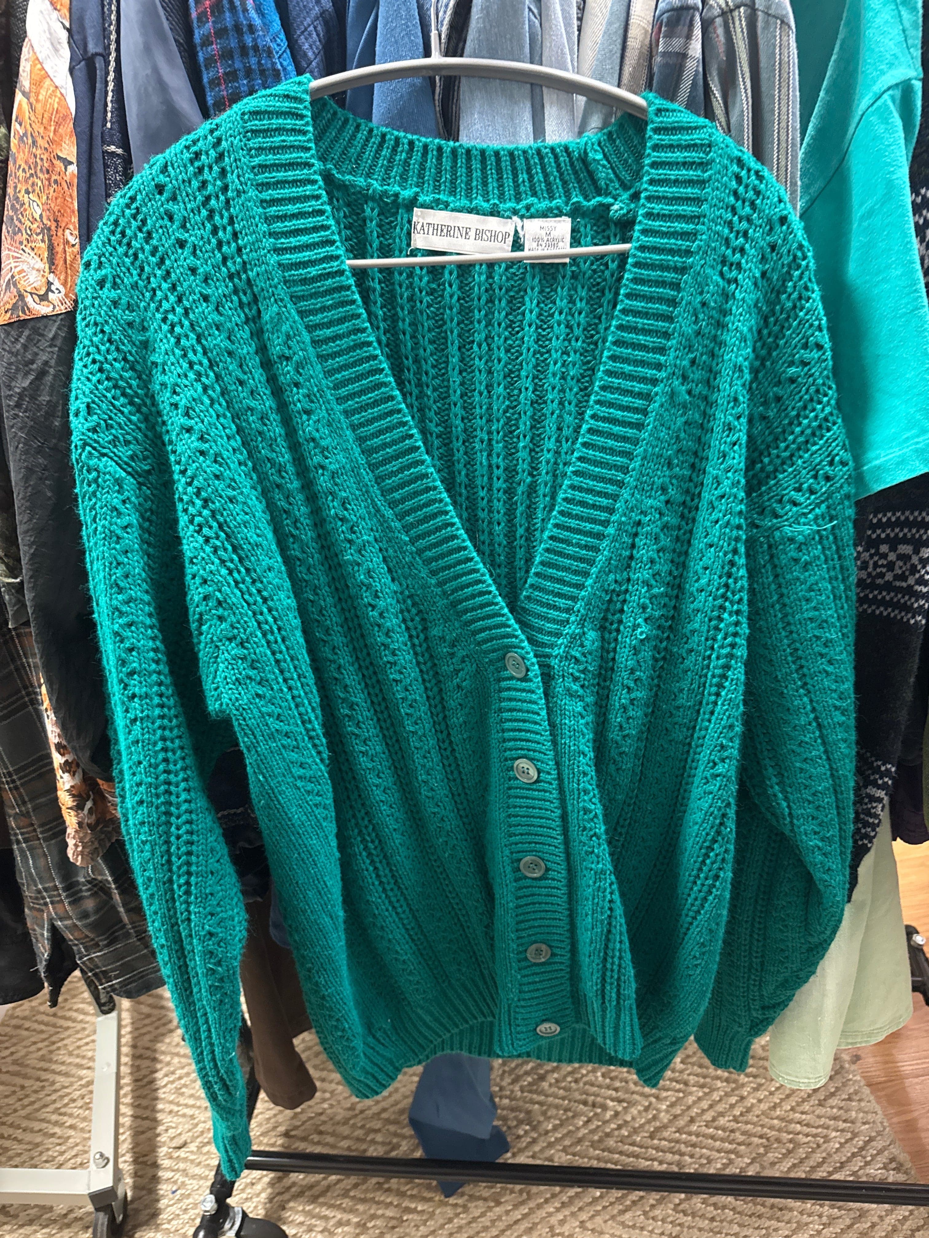 Venus Of The Desert VTG Katherine Bishop Teal Knit Cardi