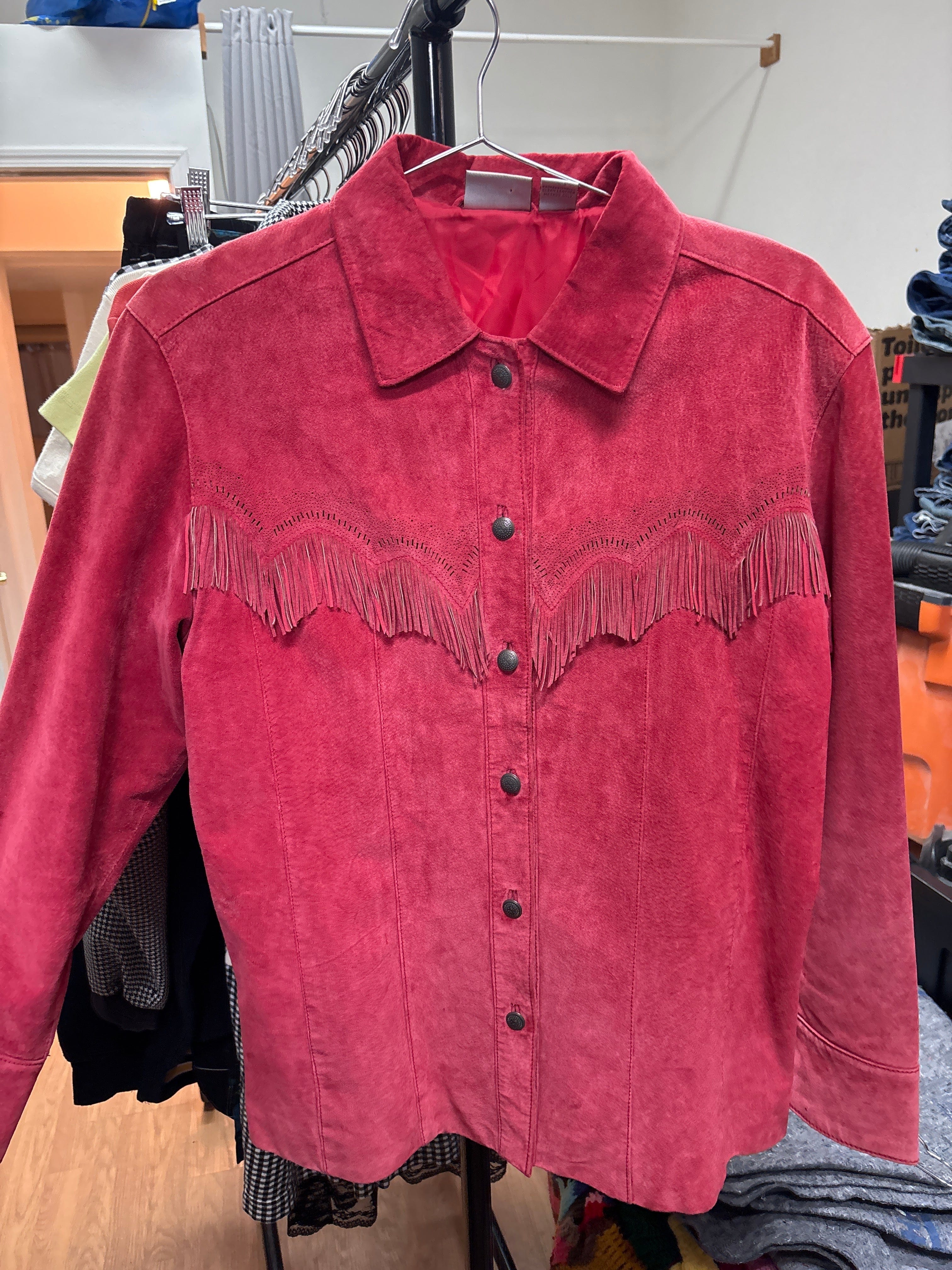 Venus Of The Desert Vtg Red leather fringe shirt