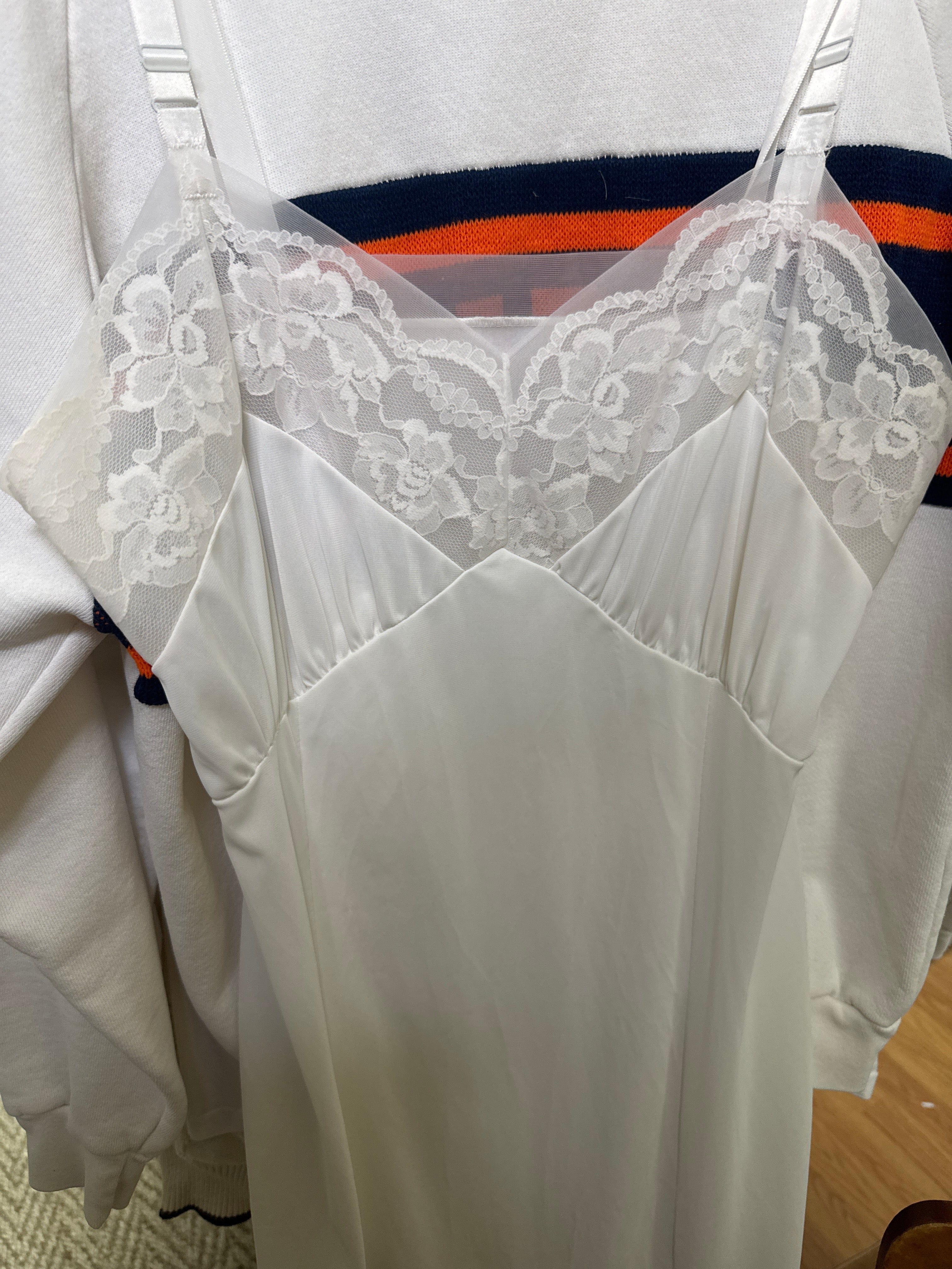Venus Of The Desert VTG White Slip Dress Floral Mesh Trim