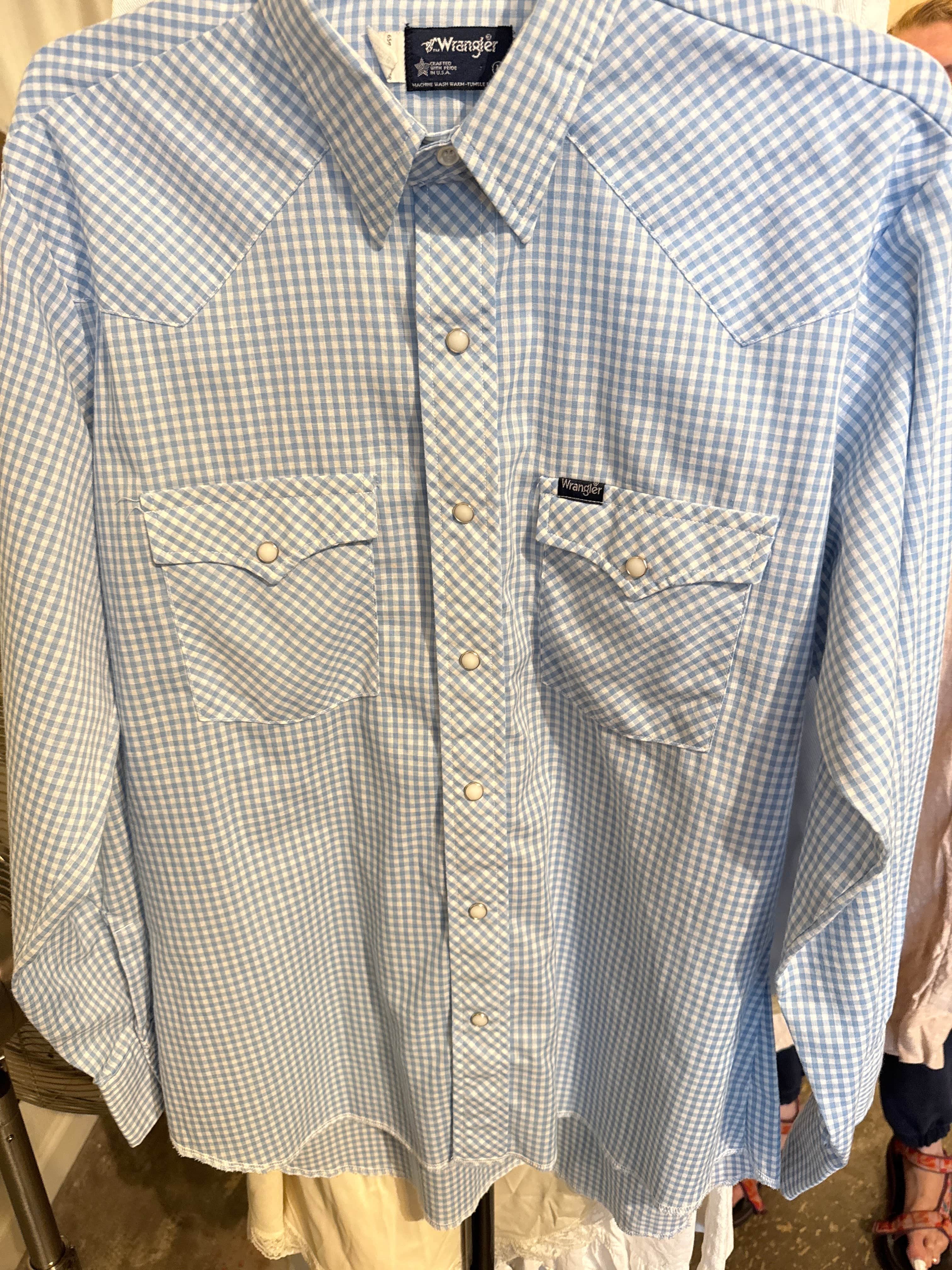 Venus Of The Desert VTG Wrangler Western Blue Gingham Shirt