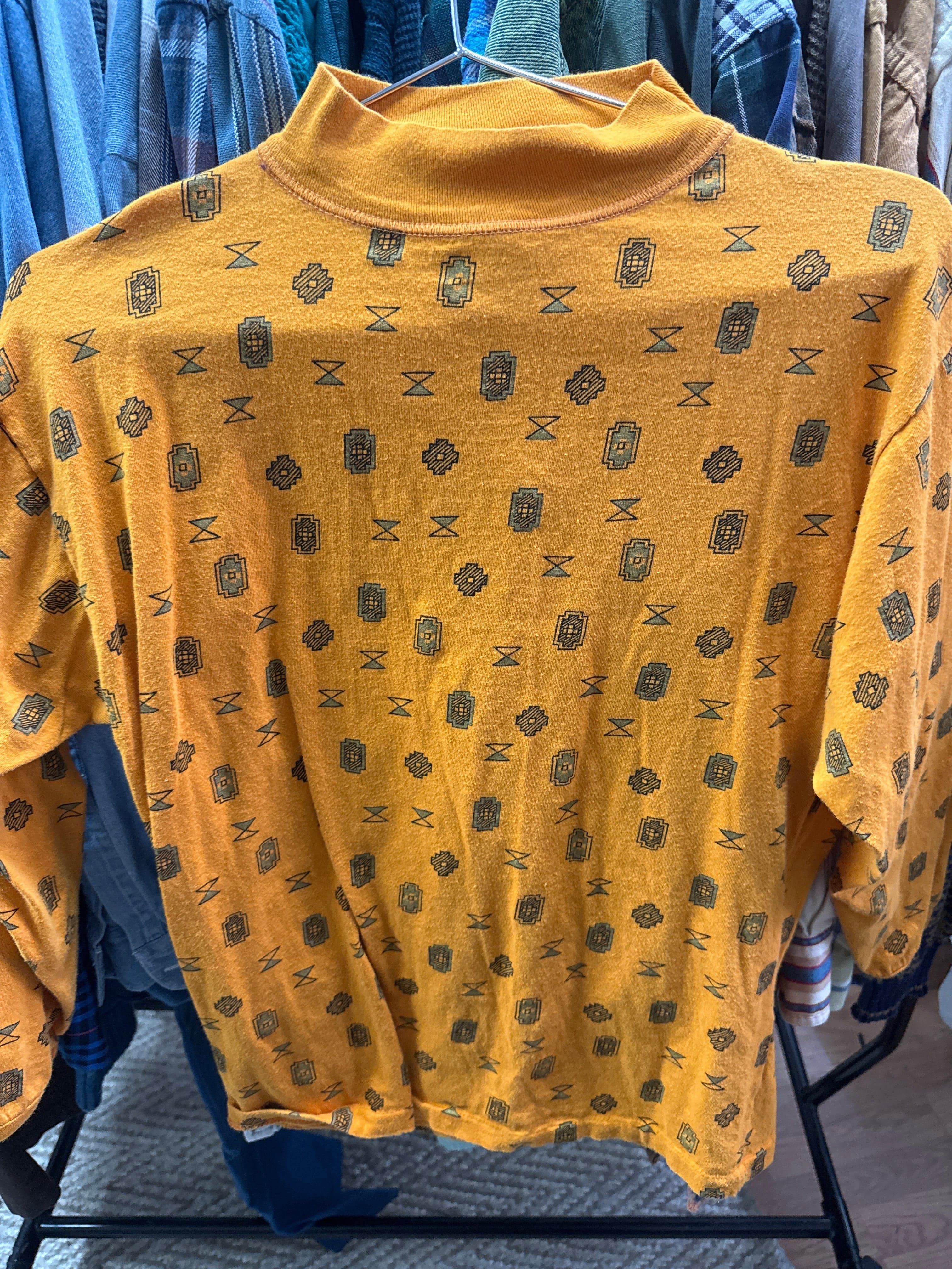 Venus Of The Desert VTG Yellow SW Pattern Mock Neck Top