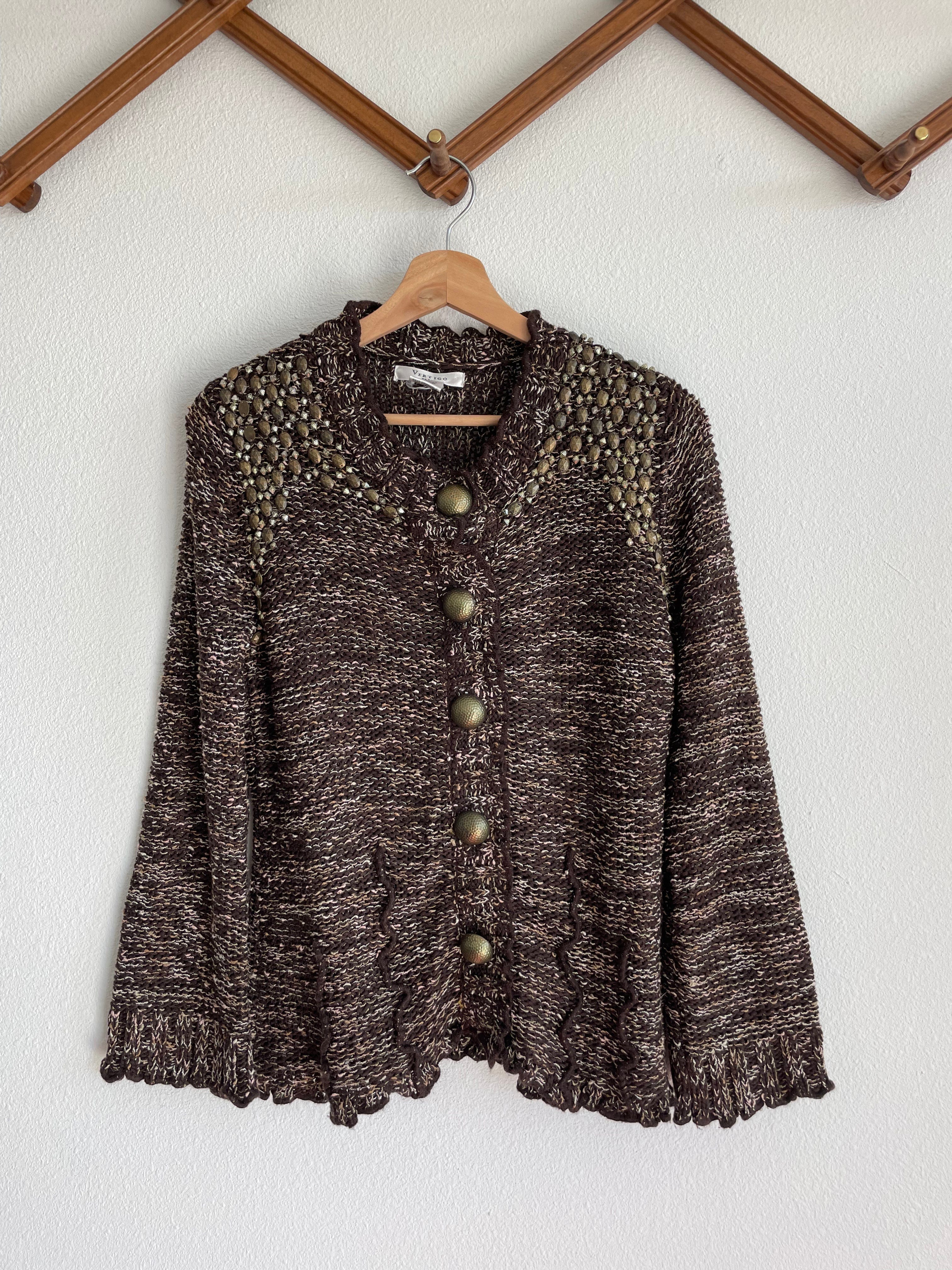 Desert Dreaming Vintage Studded Brown Cardi Sweater